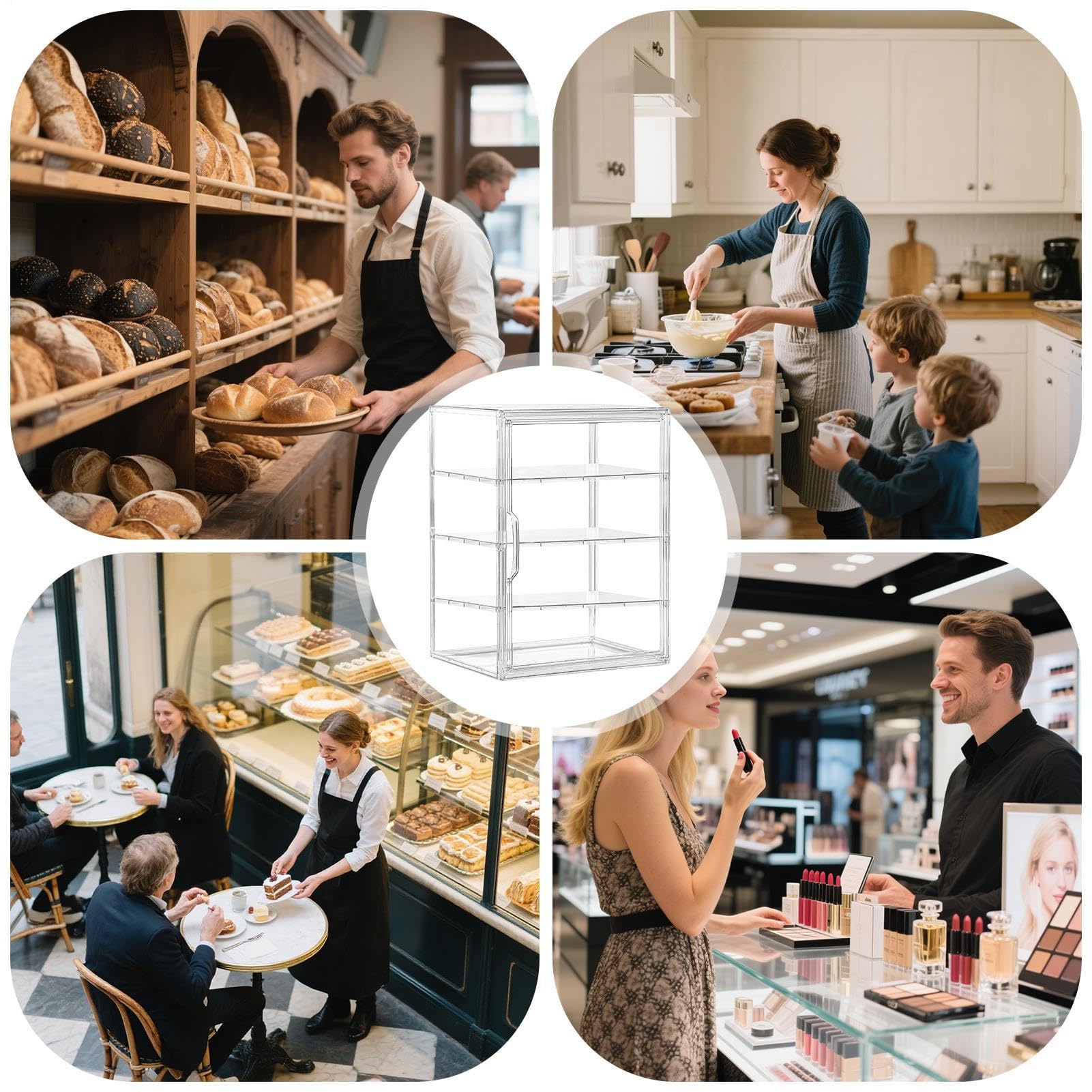 Vetrina per Pasticceria Dispenser per Dessert a 4 Livelli Scatola per Pane | Contenitori Ermetici per Conservazione Alimenti in Cucina per Pane