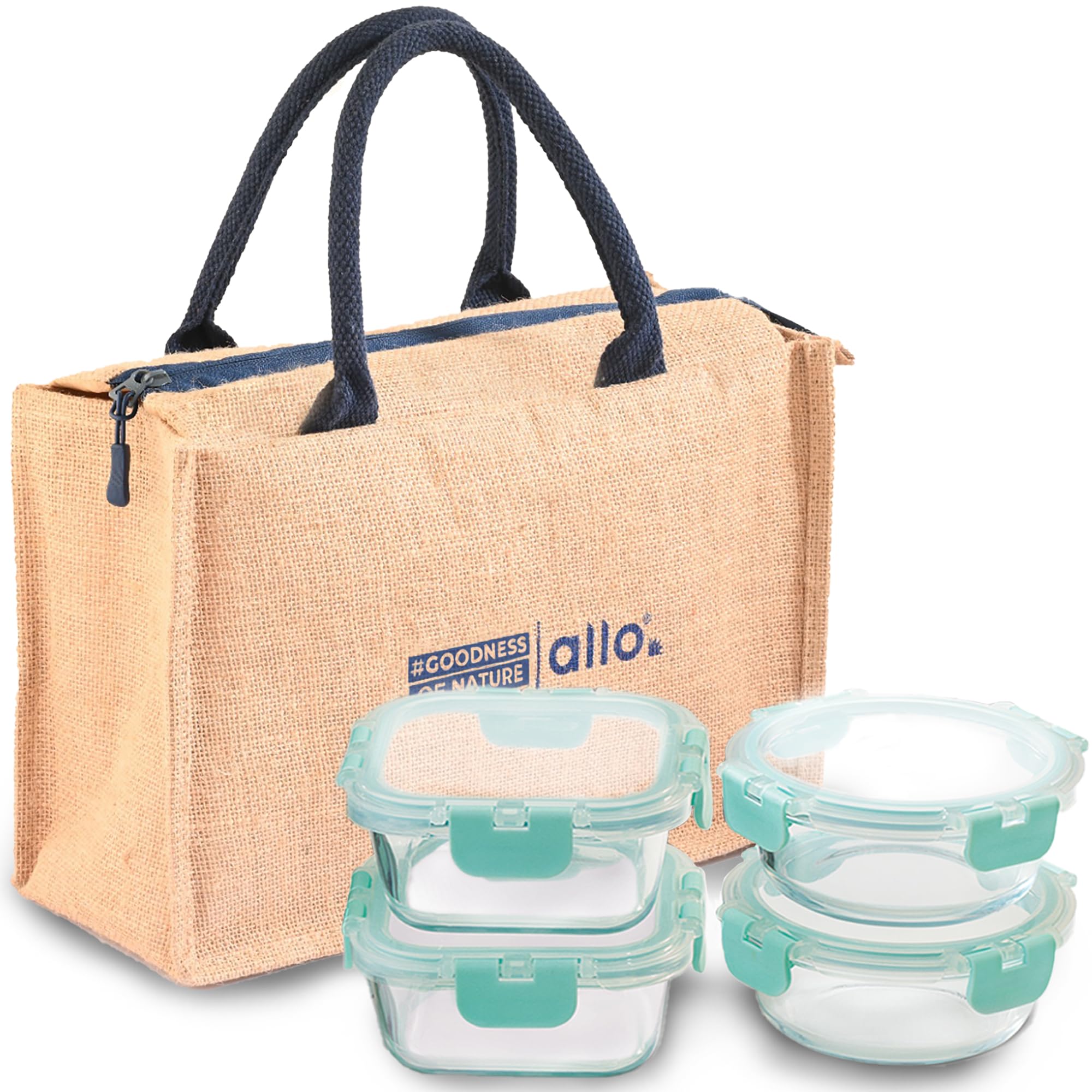 Allo Glass Lunch Box - Leakproof, Microwave Safe & with Jute Bag -1