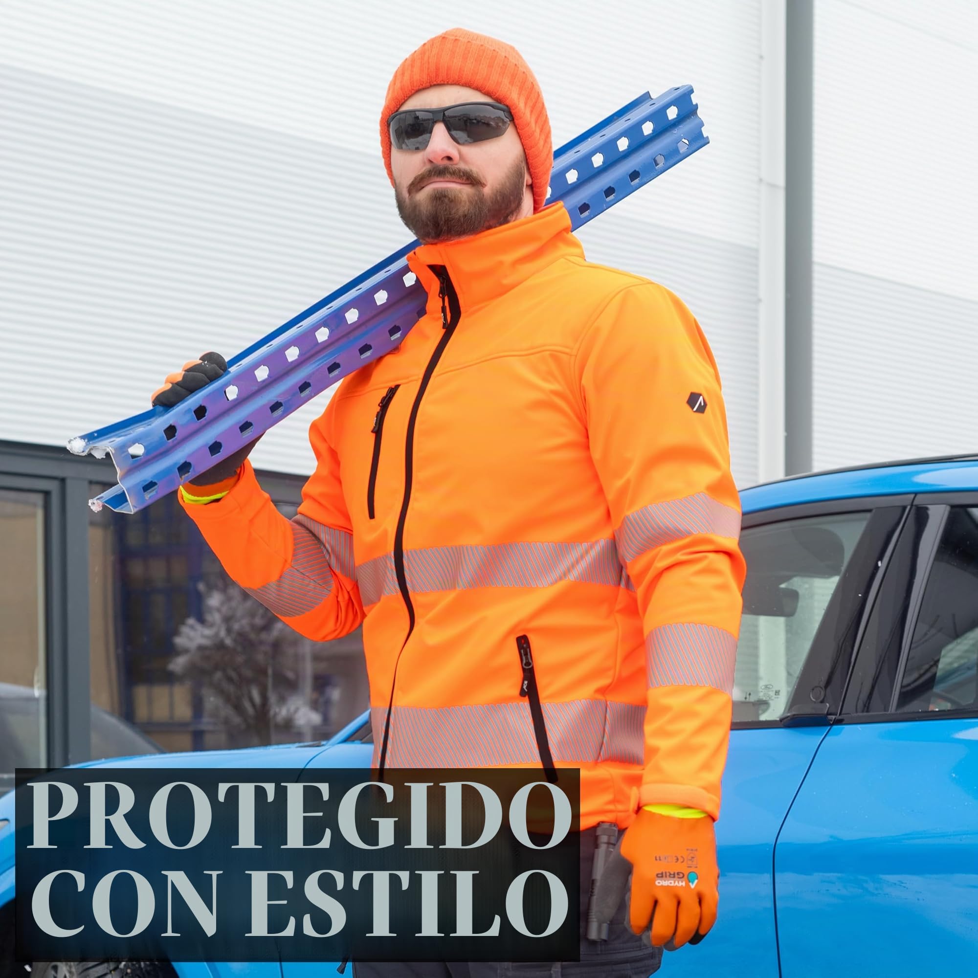 ACE Neon Lite Chaqueta de alta visibilidad - chaqueta softshell de advertencia incl. reflectores y capucha desmontable - EN ISO 20471 - Naranja