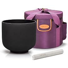 TOPFUND Black C Note Crystal Singing Bowl 8 inch Root Chakra with Heavy Duty Carrying Case and Suede Mallet