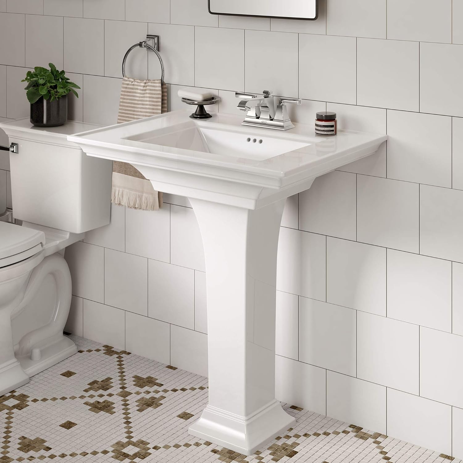 American Standard 0297400.020 Town Square S Pedestal Sink, 4-inch centers, White