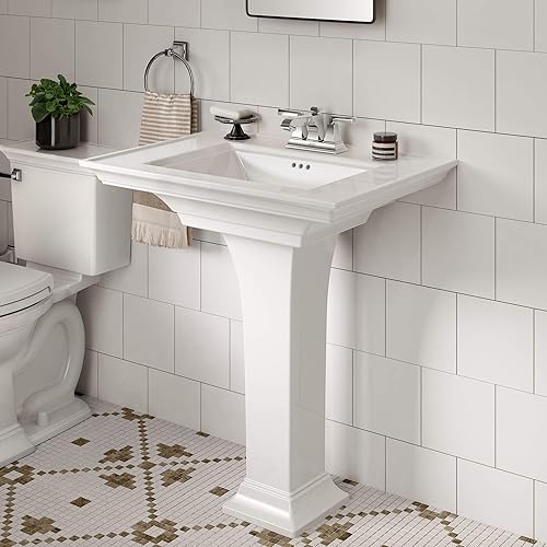 Miniatura 5 de American Standard 0297004.020 Town Square S - Fregadero con pedestal, centro de 4 pulgadas, color blanco