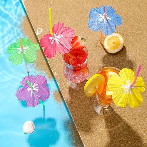 Miniatura 5 de 200 pajitas de hibisco para paraguas, cocotero, bebidas, cóctel, pajitas de verano para fiesta en la playa hawaiana, pajitas tropicales,