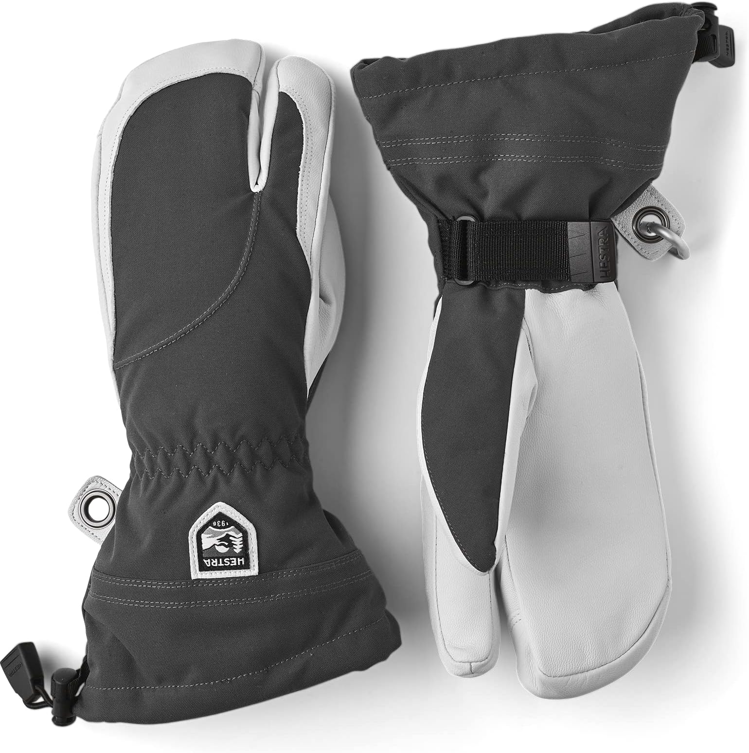 HestraHeli Ski Womens Glove - Classic 3-Finger Leather Snow Glove for Skiing, Snowboarding and Mountaineering (Women's Fit)