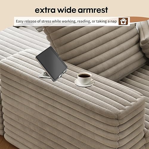 Miniatura 9 de Tumbona doble de gran tamaño de 80 pulgadas, sofá cama afelpado de nube, sofá tapizado sin estructura, asiento profundo, no requiere montaje,