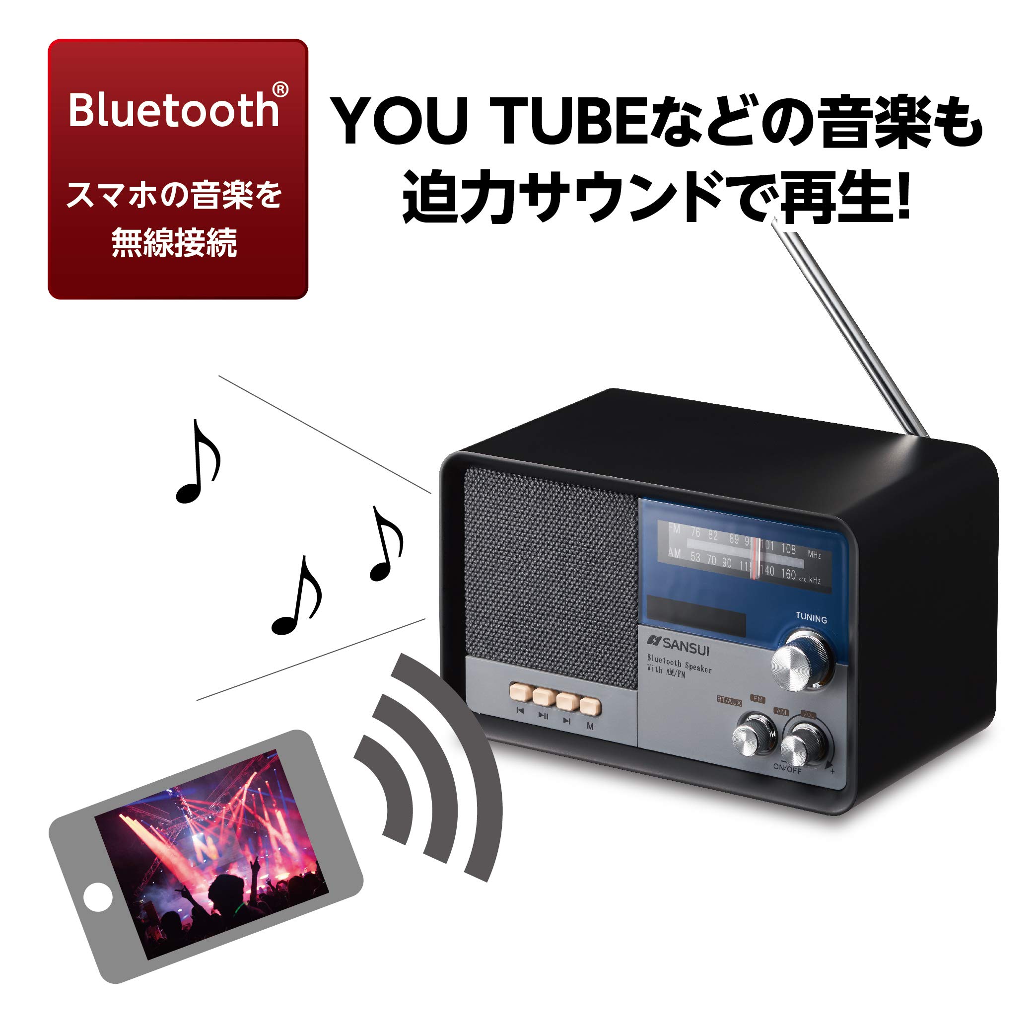 Amazon.co.jp: サンスイ Bluetoothスピーカー AM/FMラジオ付き ウッド  