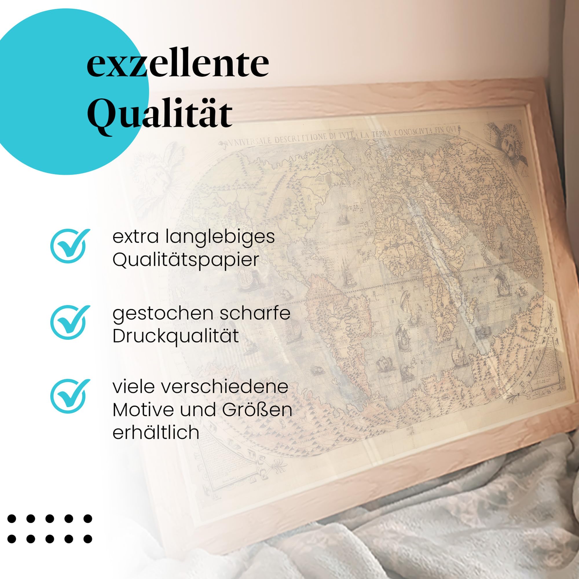 Postereck - 0460 - Historische Weltkarte, Kontinente Karte Vintage - Unterricht Klassenzimmer Schule Wandposter Fotoposter Bilder Wandbild Wandbilder - Leinwand - 100,0 cm x 75,0 cm