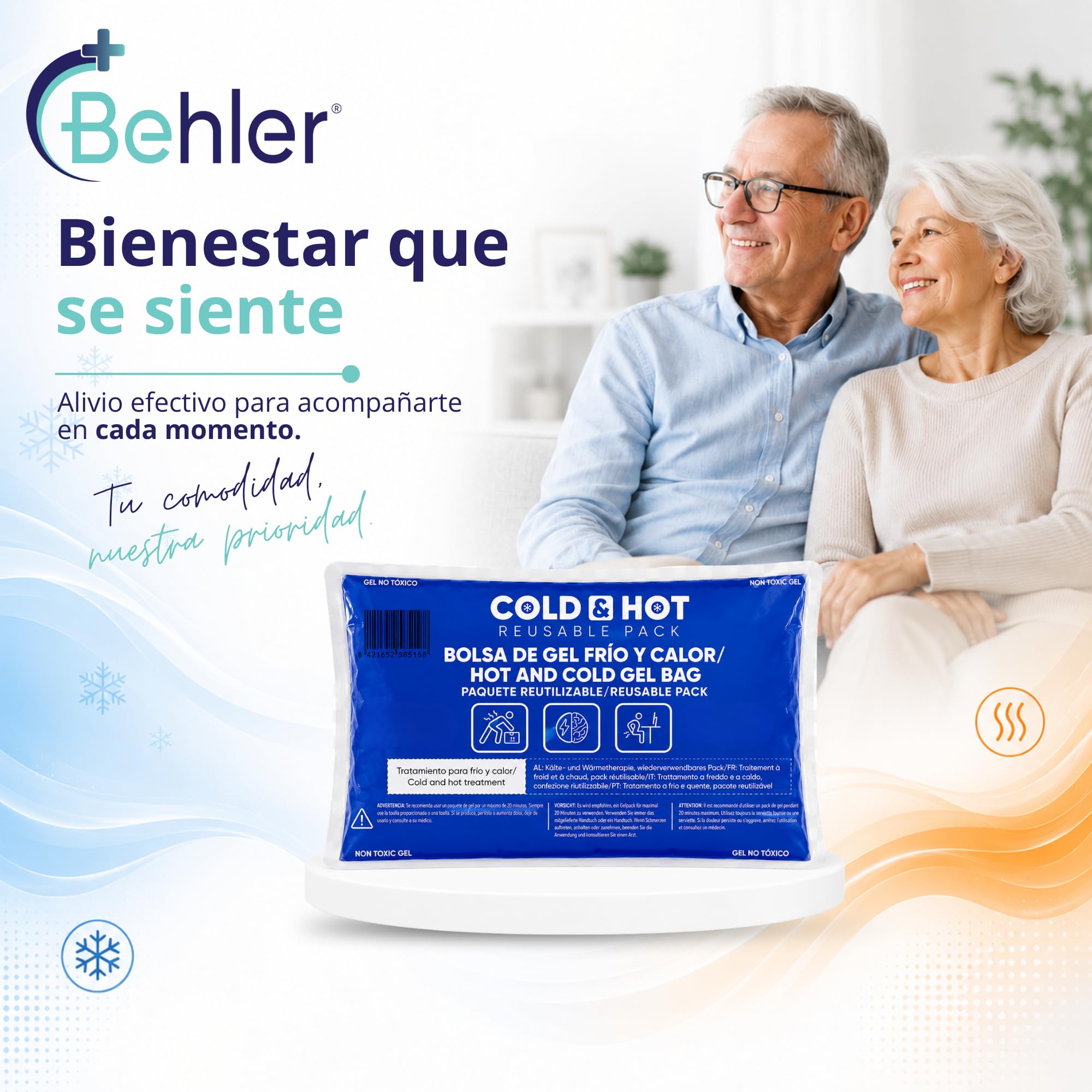 Bolsa de Gel Frío/Calor Reutilizable (26 x 15 cm) - Bolsa Flexible - Multifuncional - Ideal para Terapias, Dolor Muscular, Fiebre y Lesiones Deportivas - Aptas para Nevera y Microondas