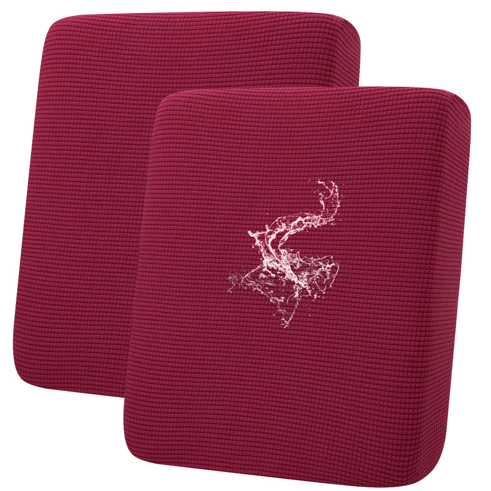 hyha Waterproof Couch Cushion Covers, Washable Sofa Cushion Covers, Stretch Sofa Slipcovers, Thick Jacquard Fabric, Couch Sofa Covers for Pets with Elastic Bottom (2 Cushion Loveseat, Wine Red)