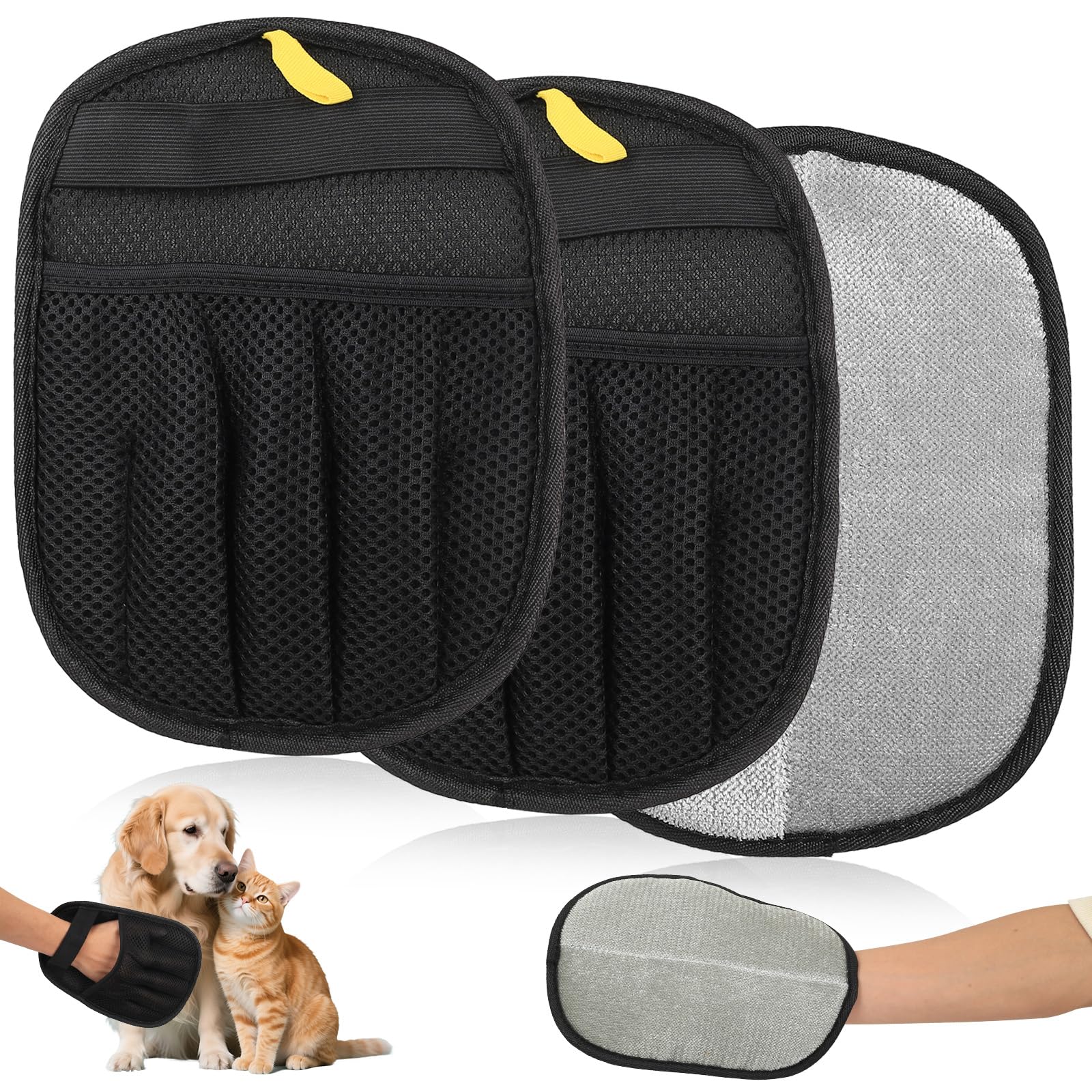 Lot de 3 gants d'épilation électrostatiques pour poils de chien, gants d'épilation des poils d'animaux, gants de toilettage double face, gants magnétiques pour chat