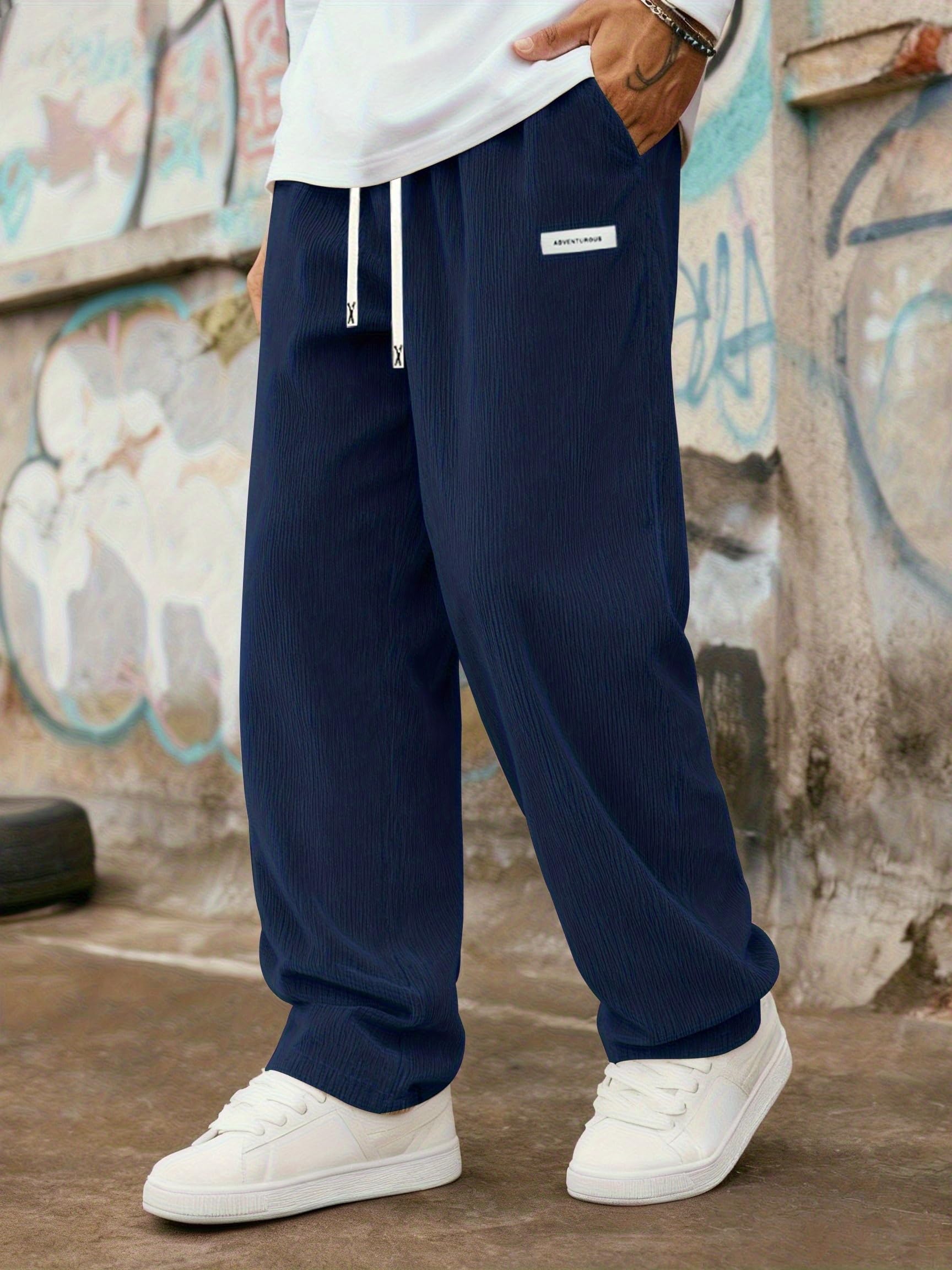 Photo 1 of Mens Corduroy Casual Pants Drawstring Elastic Waist Baggy Joggers Pants Loose Fit Sweatpants with Pockets(Blue,3X-Large)