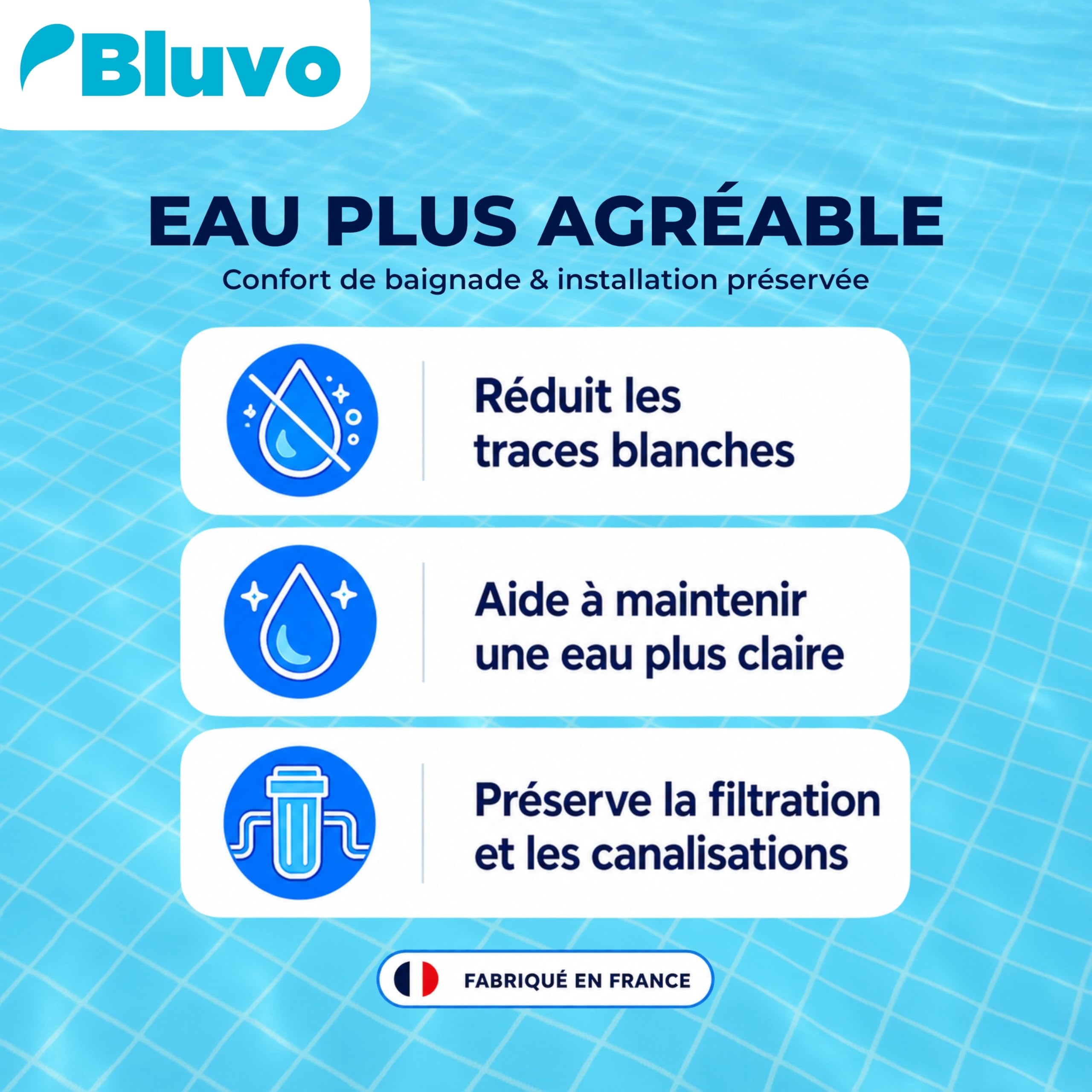 Bluvo Anti Calcaire Piscine et Spa – Traitement Préventif 1L Fabriqué en France