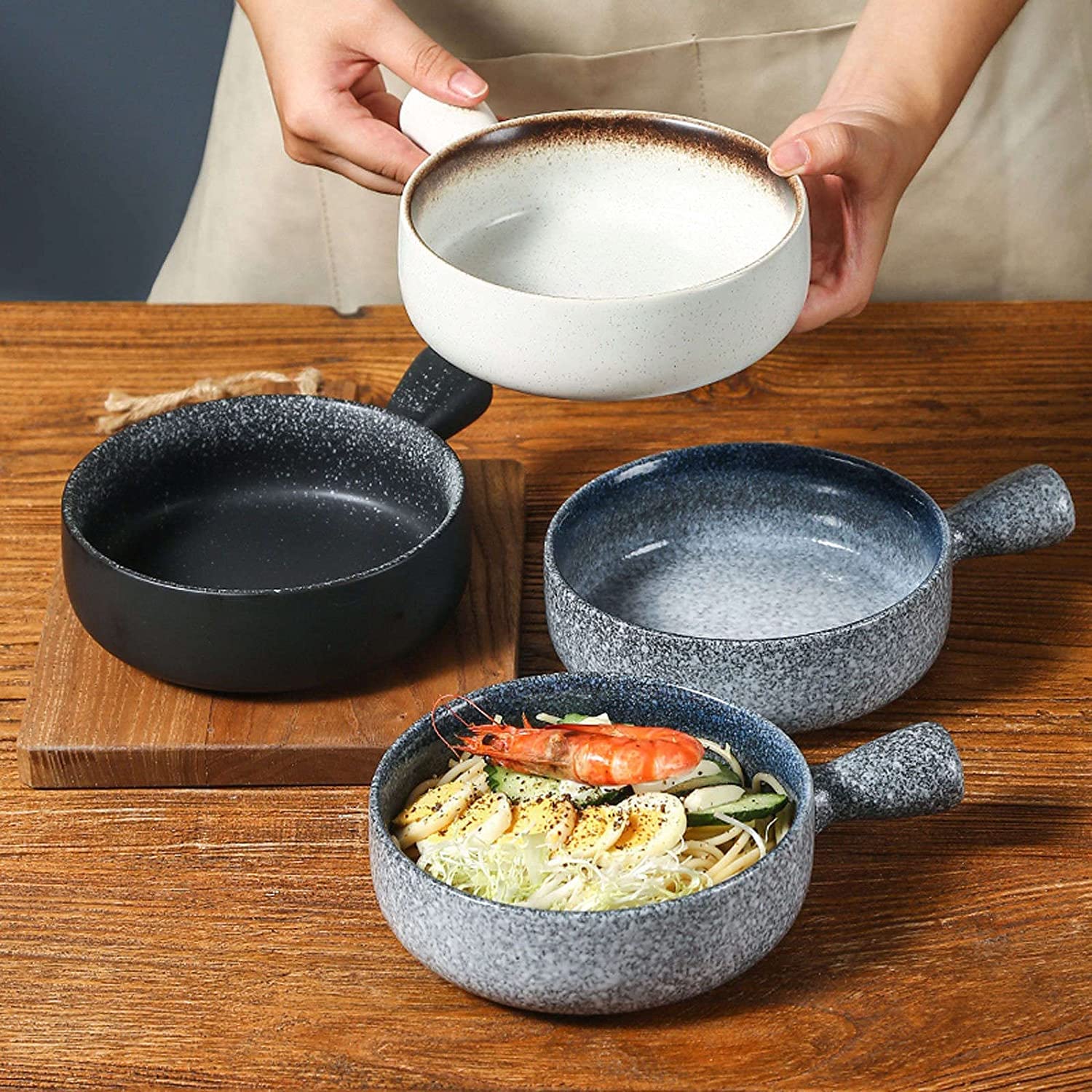 Bols à soupe en céramique, bols de petit-déjeuner, bols à nouilles, bols à gombo avec poignée, bols à céréales for petit-déjeuner japonais, bols à tarte aux bergers, bols à risotto à paella Passe au f