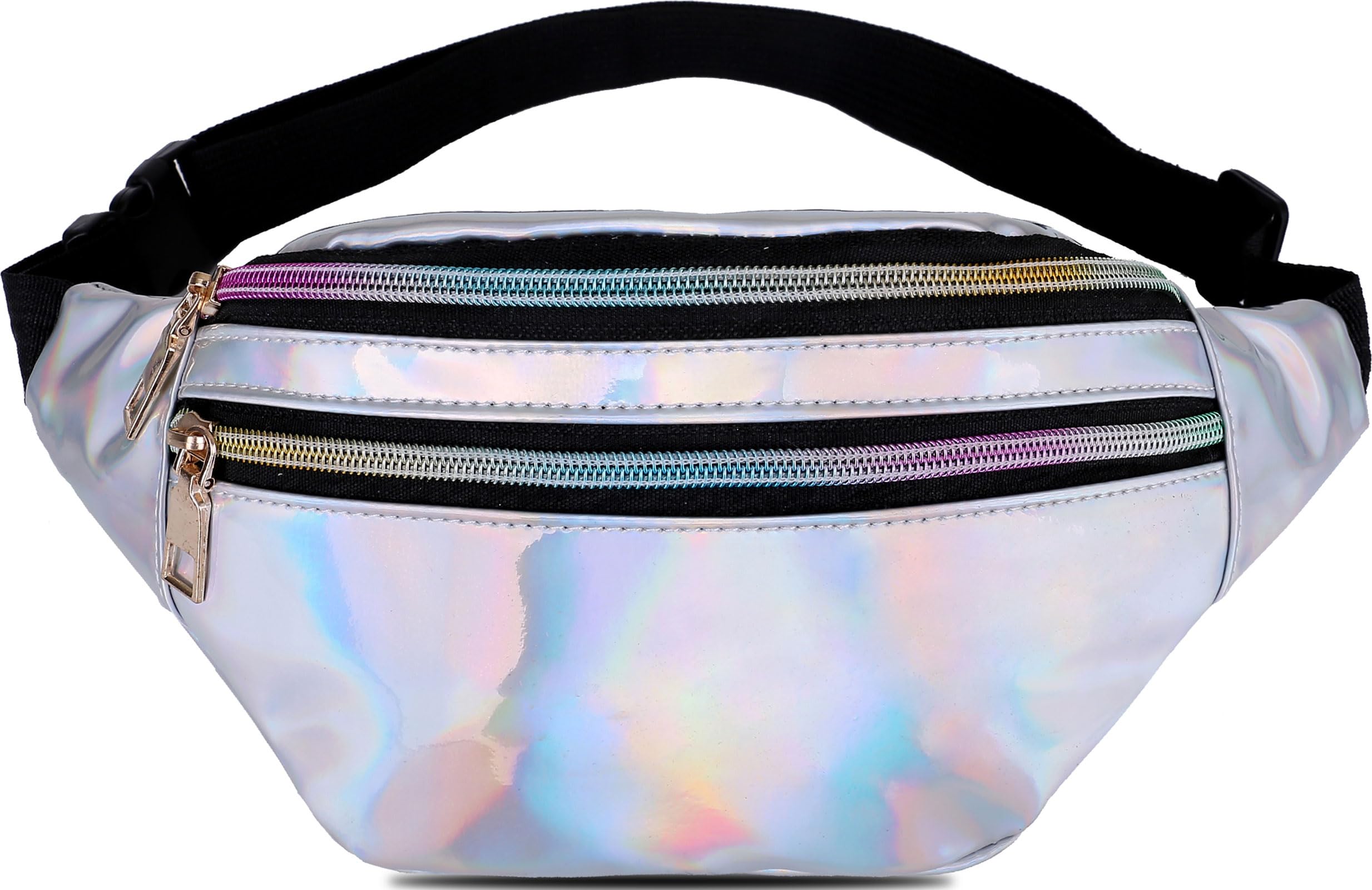 HNKJDS Metallic Color Holographic Fanny Pack Shiny Waist Packs Waterproof Belt Bag with Adjustable Belt for Women Men (Silver)