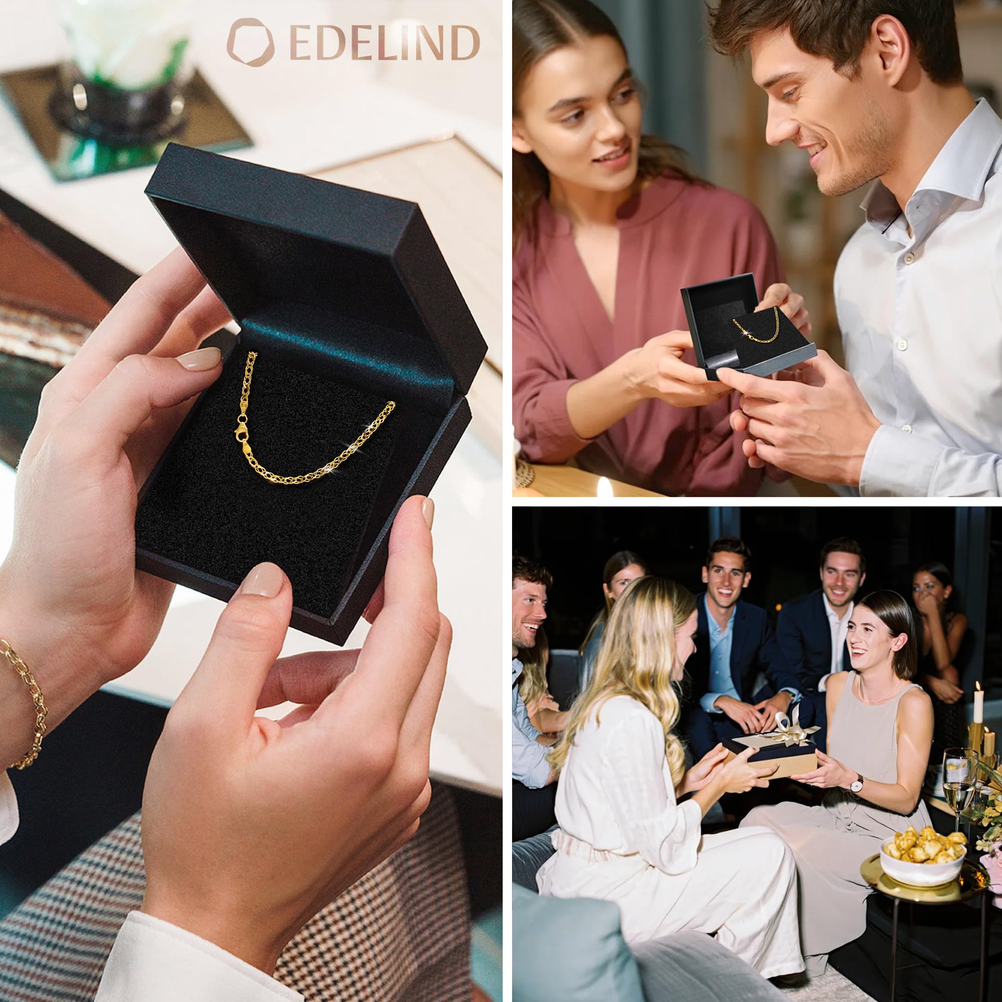 EDELIND Goldkette Damen Herren 333 375 585 Gelbgold Zwillingspanzerkette 2.9 mm Echtgold Halskette Gold Schmuck Geschenkbox Made in Germany