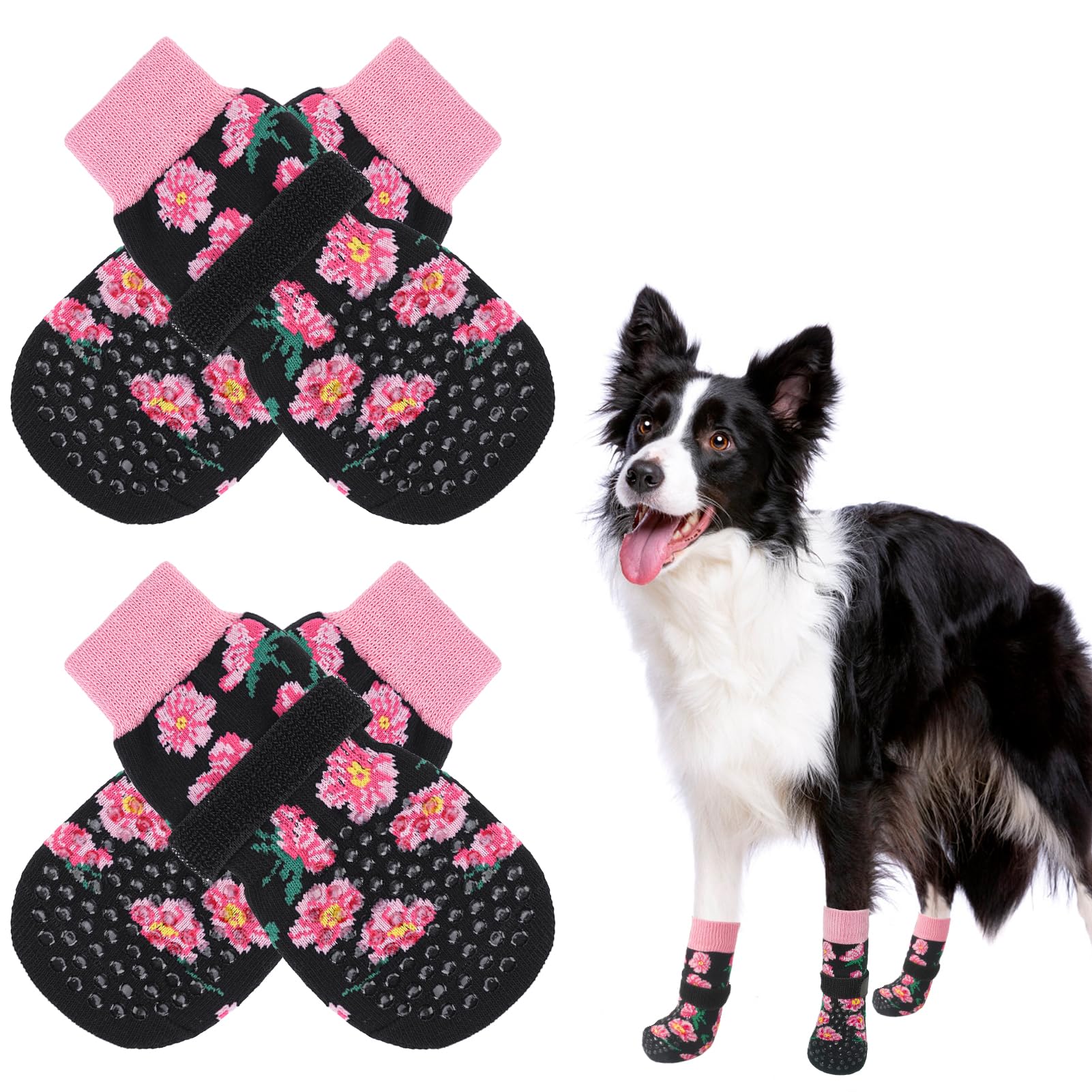 SCENEREAL Anti Slip Dog Socks to Prevent Licking Paws for Hardwood Floors, Double Sides Dog Shoes Boots & Paw Protectors for Hot/Cold Pavement, Dog