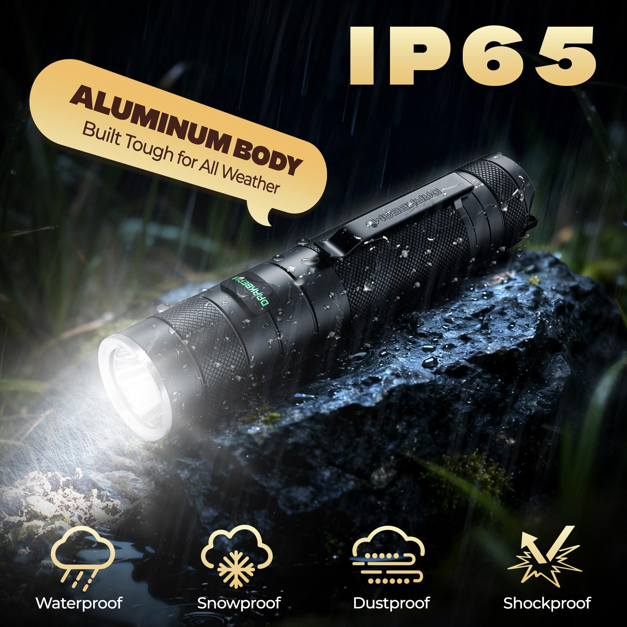 DARKBEAM Lampe Torche LED Rechargeable USB Ultra Puissante | Mini Petite et Haute Lumen Lampes de poche, IPX6 Étanche Lumière Blanche pour Camping, longue portée, batterie 4000mAh