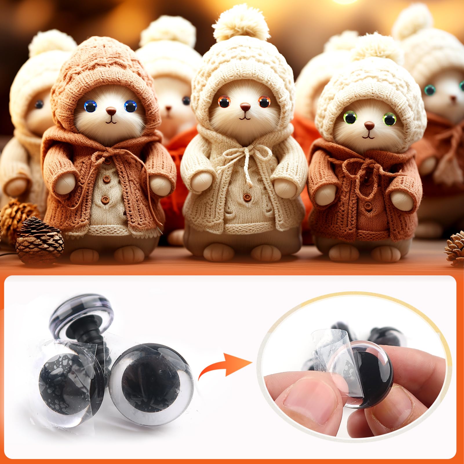 64 Yeux De Sécurité Pour Amigurumi - Yeux En Plastique Brillant Avec Rondelles, 12mm, 8 Couleurs