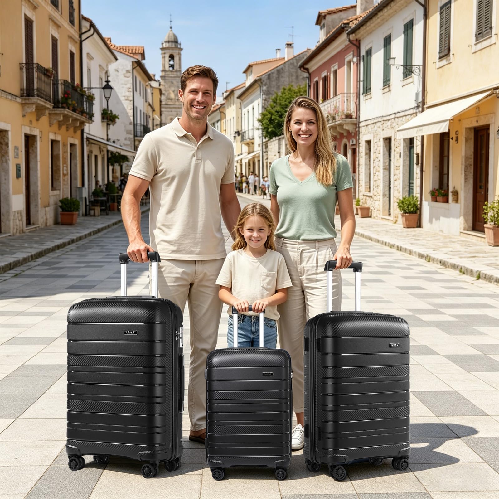 KONO Valigia Grande 76 cm in PP Rigido, Trolley Leggero con Serratura TSA, Ruote Doppie 360° e Manico Regolabile, Valigia da Viaggio (76 cm, Nero) | Guscio Rigido in PP, Ruote Doppie a 360°, Serratura TSA, Manico Regolabile, Interni Organizzati