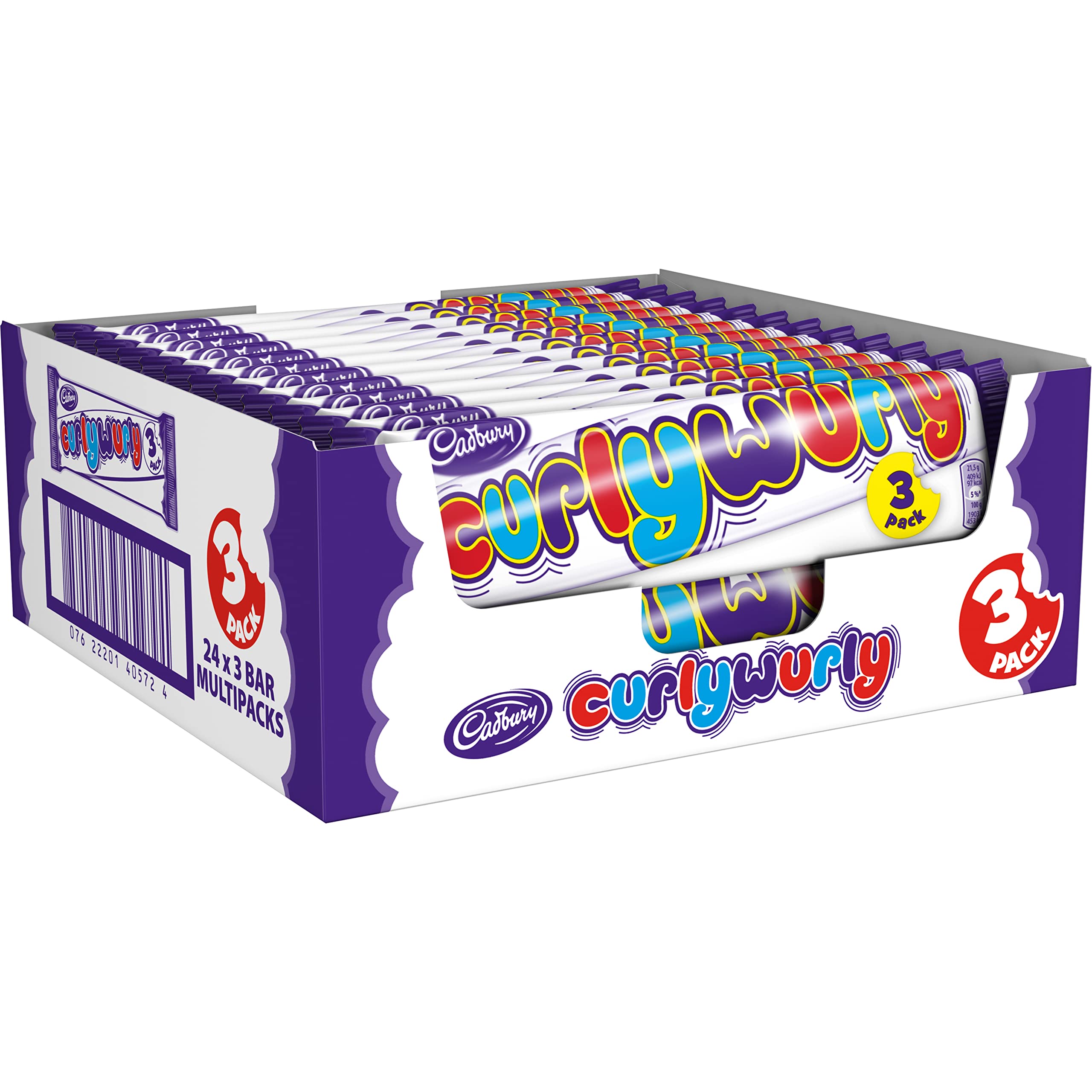 Cadbury's Curly Wurly 3er Multipack im 24er Vorratspack – Weicher Karamell-Zopf mit Überzug aus zarter Milchschokolade – Das Original im Multipack (24 x 64,5g)