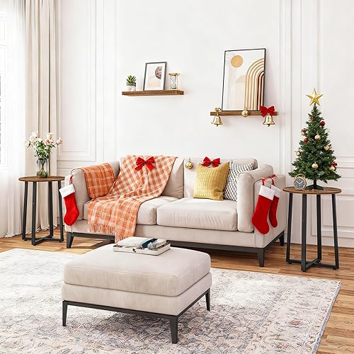 Miniatura 2 de HOOBRO Juego de 2 mesas auxiliares, mesas decorativas de extremo redondo con pedestal de metal resistente, mesitas de noche redondas de 15.7