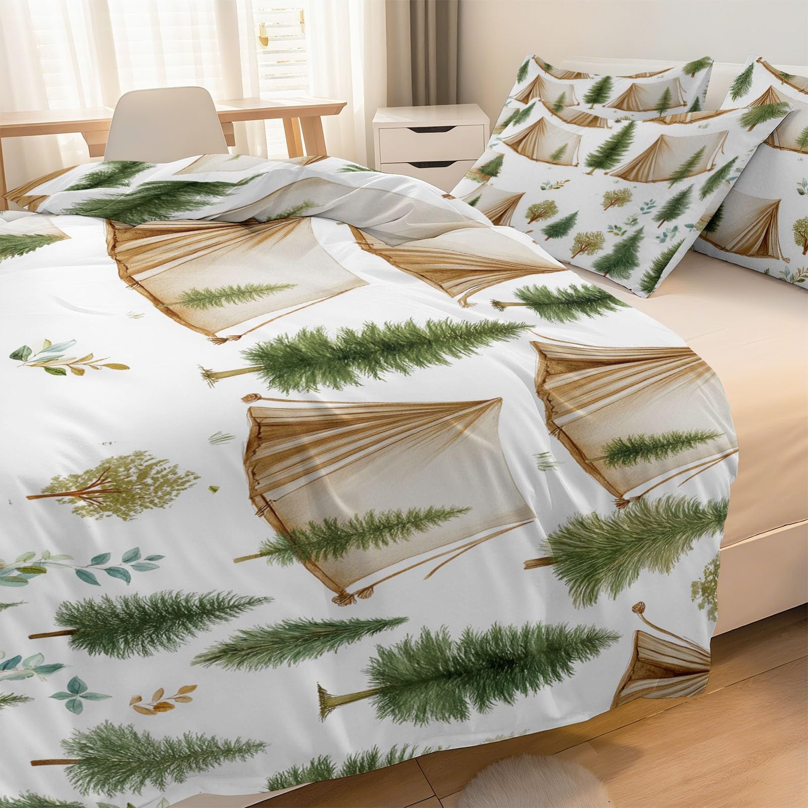Set copripiumino super king size, 260 x 220 cm, morbido, stampato, moderno, tenda da campeggio, in microfibra spazzolata, copripiumino con 2 federe, bianco
