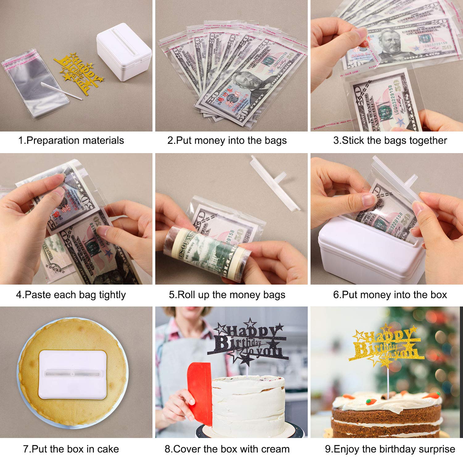 Money Cake Dispenser Box Set Happy Birthday Cake Toppers Star Cupcake