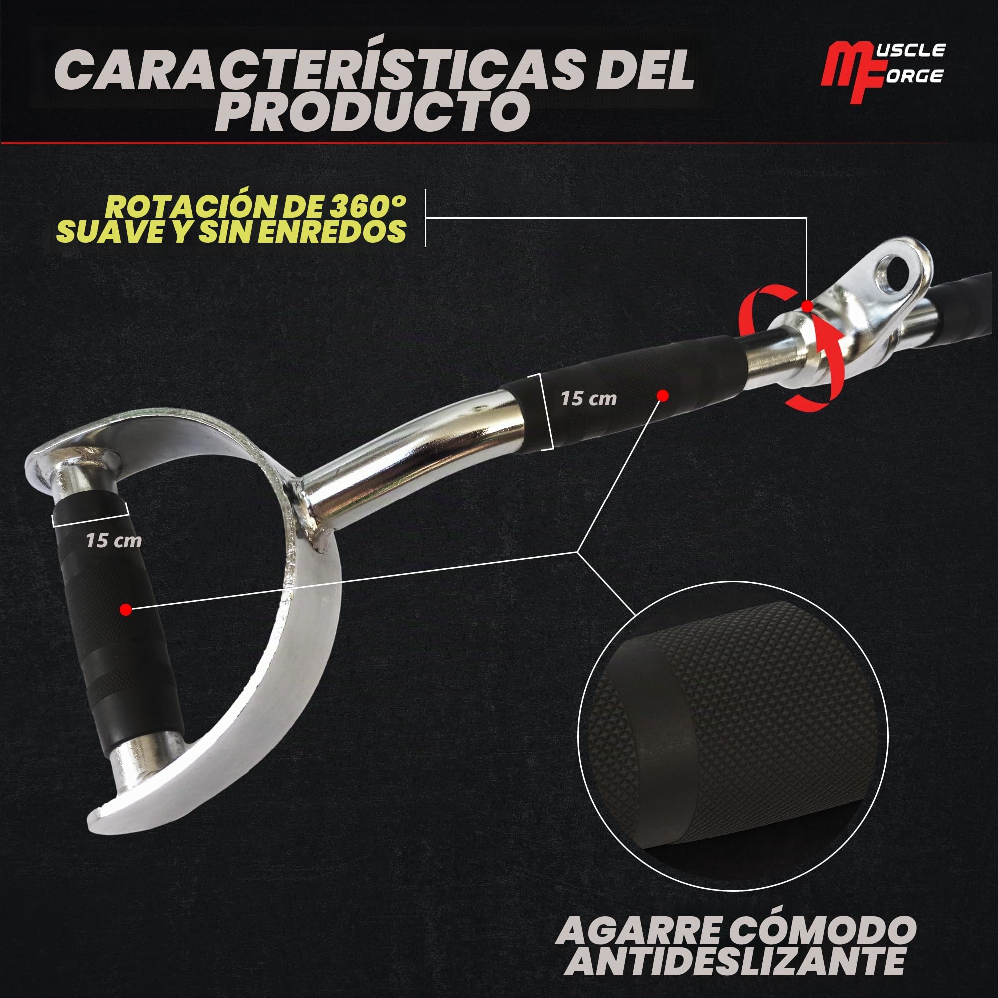 Agarres Poleas Gym de Acero – para Máquinas de Cable: Barra 70 cm, Barra Recta 50 cm, V-Bar, D Giratoria, Doble D – Antideslizante, Rotación 360° – Hogar y Estudio, Bíceps Tríceps Hombros