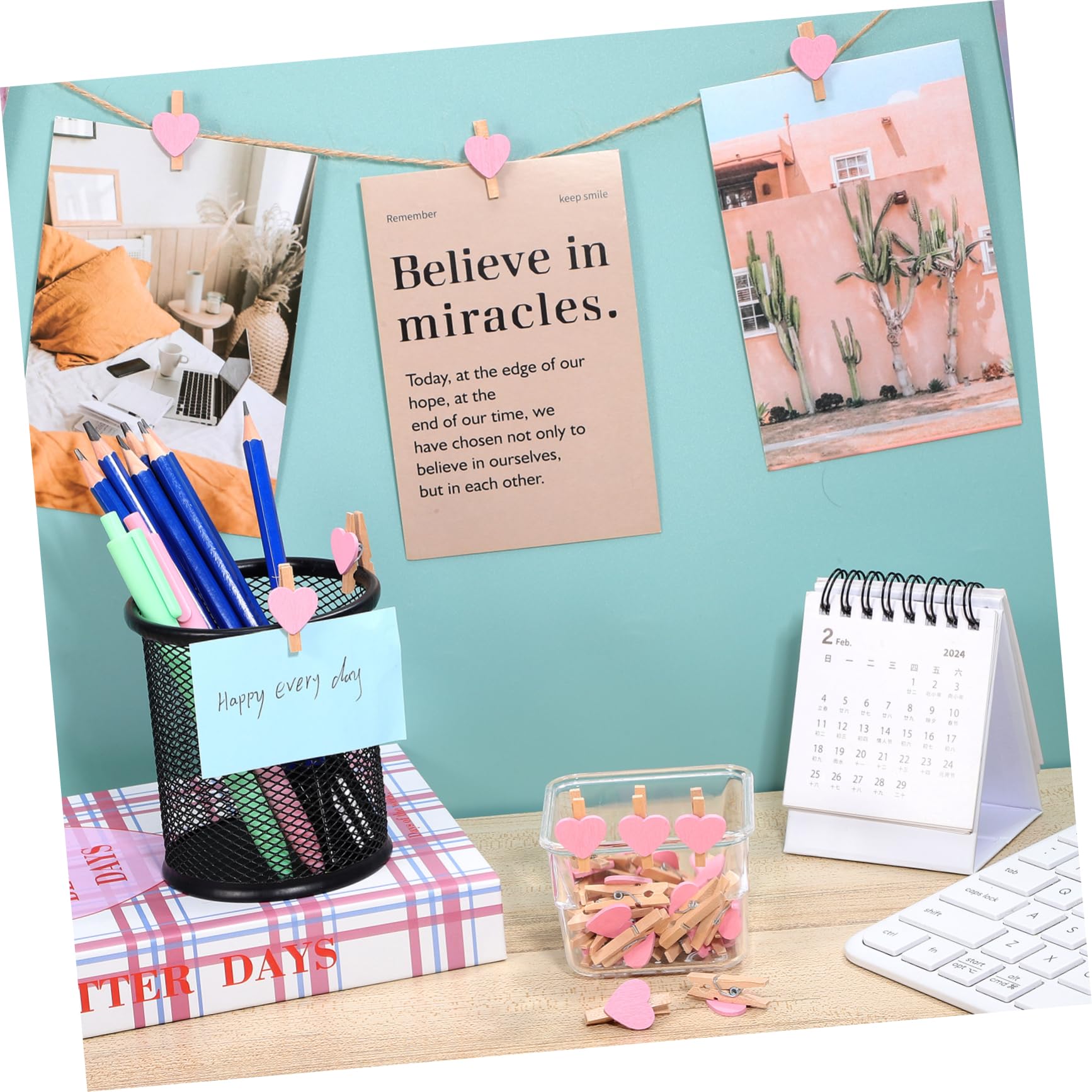 FUNOMOCYA Clothes Pins & Photo Paper Pegs Ideal for Scrapbooking - Crafts - Hanging Photos - Pink Photo Clips for Wedding - Valentines Day Decorations