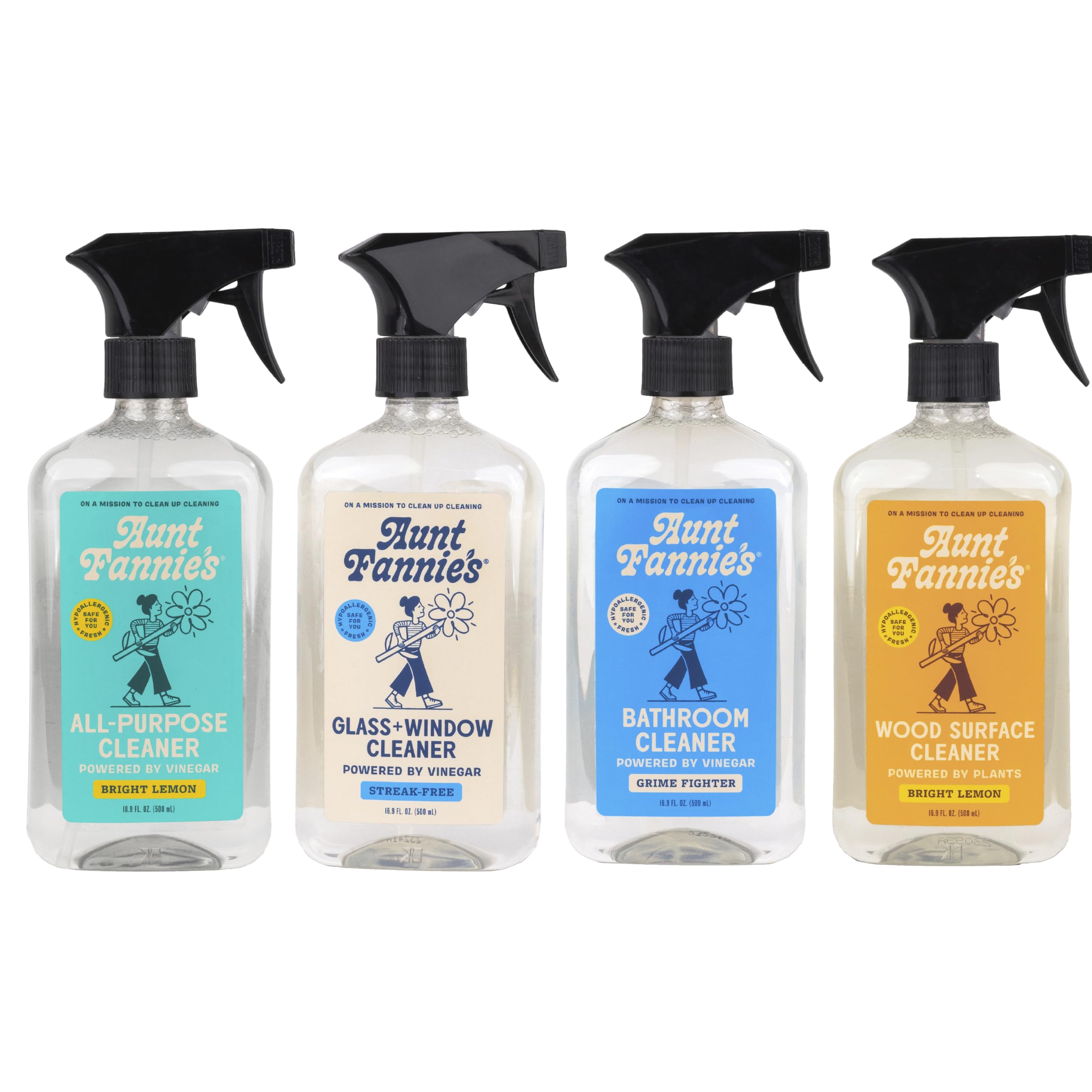 Aunt Fannie's Cleaning Spray Variety Pack, Lemon All Purpose Vinegar, Glass & Window, Bathroom, and Wood Surface Cleaner, 16.9 oz each, Pack of 4
