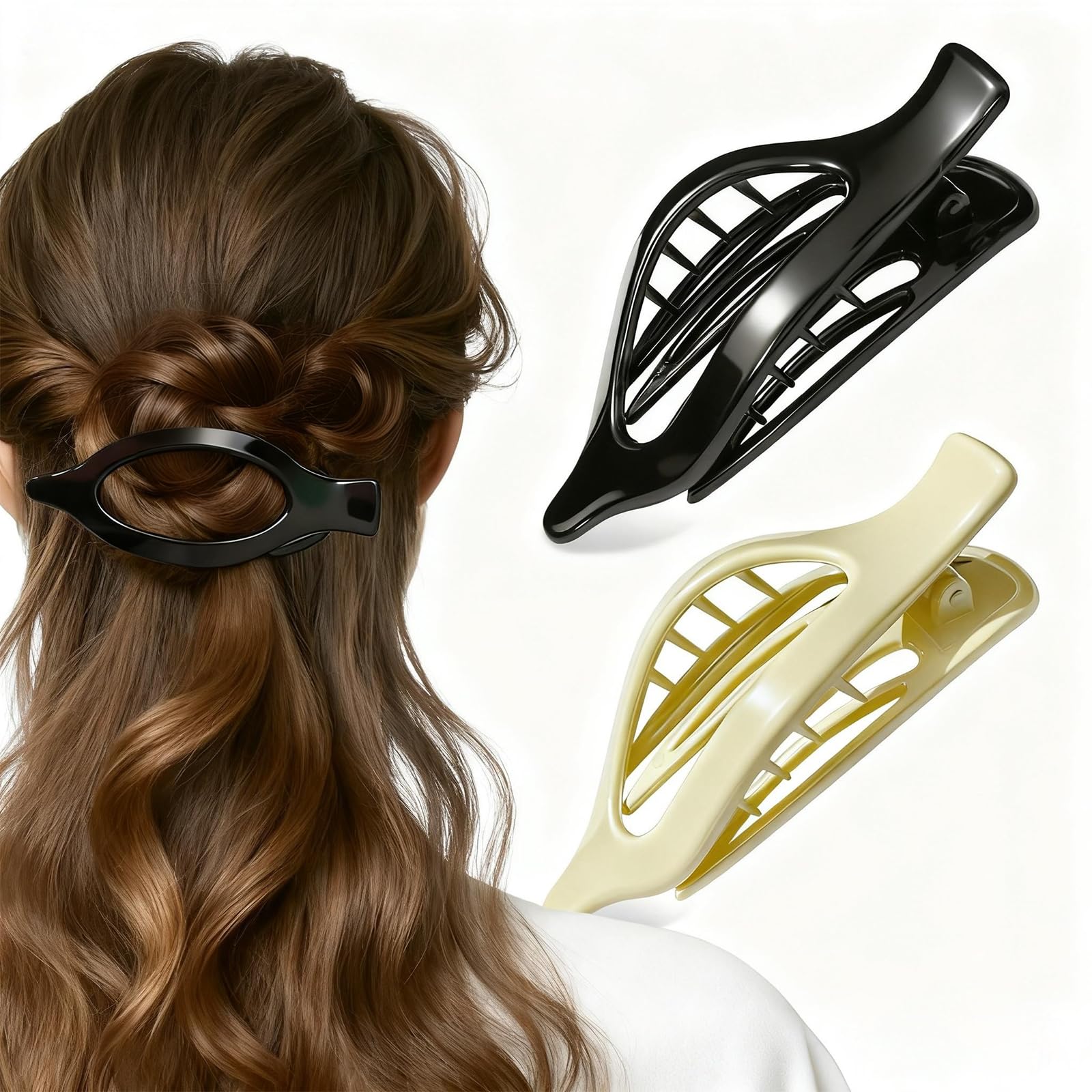 MOXYOY 2 Pcs Flat Hair Claw Clips for Women, Hair Claw Clips for Thin & Fine Hair, Duckbill Hair Clips for Women, Non Slip Strong Hold French Matte Claws Accessories