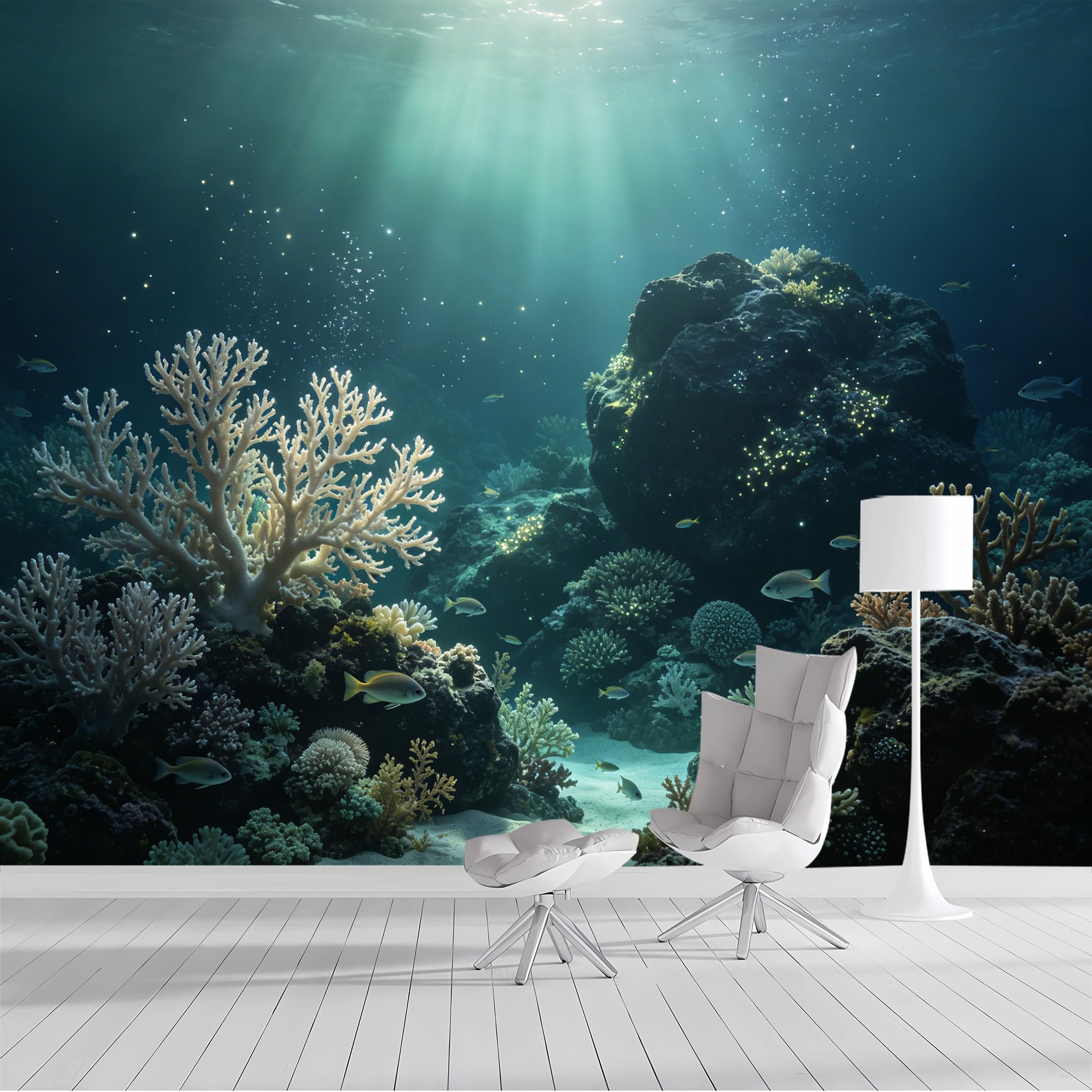 Custom Size Wall Mural Coral Reef Ocean Underwater Marine Life Fish Seascape Panoramic Watercolor SelfAdhesive Wall Fabric Removable Peel and Stick Wallpaper for Living Room Bedroom Bathroom