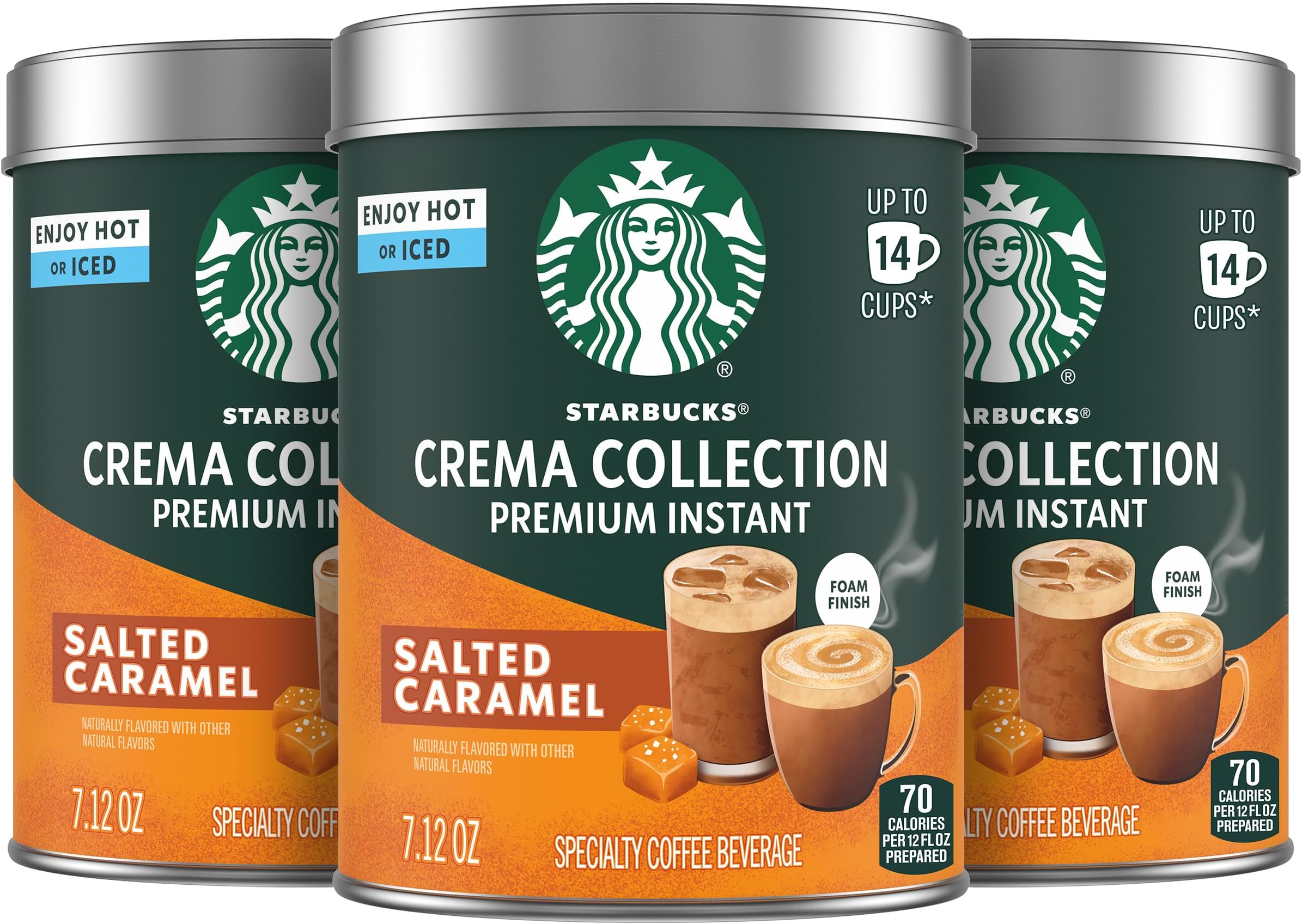 Crema Collection Premium Instant Salted Caramel Flavored Instant Coffee, 100% Arabica Beans, 3 Tins (7.12 Oz Each)