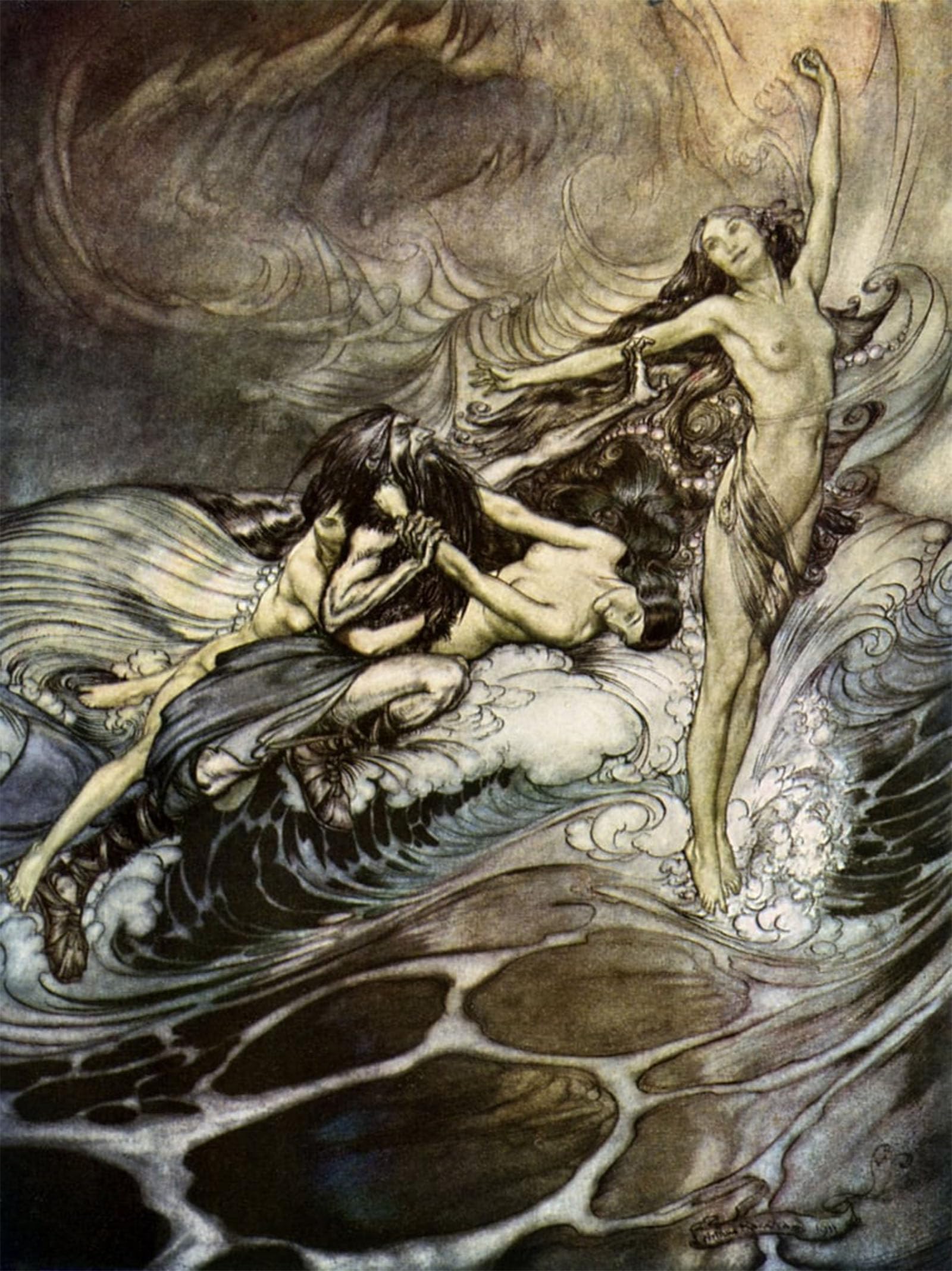Artxlxxbn No Frame Famous Painting Canvas Artwork Graffiti Print The Twilight Of The Gods Göttterdämmerung By Arthur Rackham Portrait Canvas Image For Home Decor 60X90cm