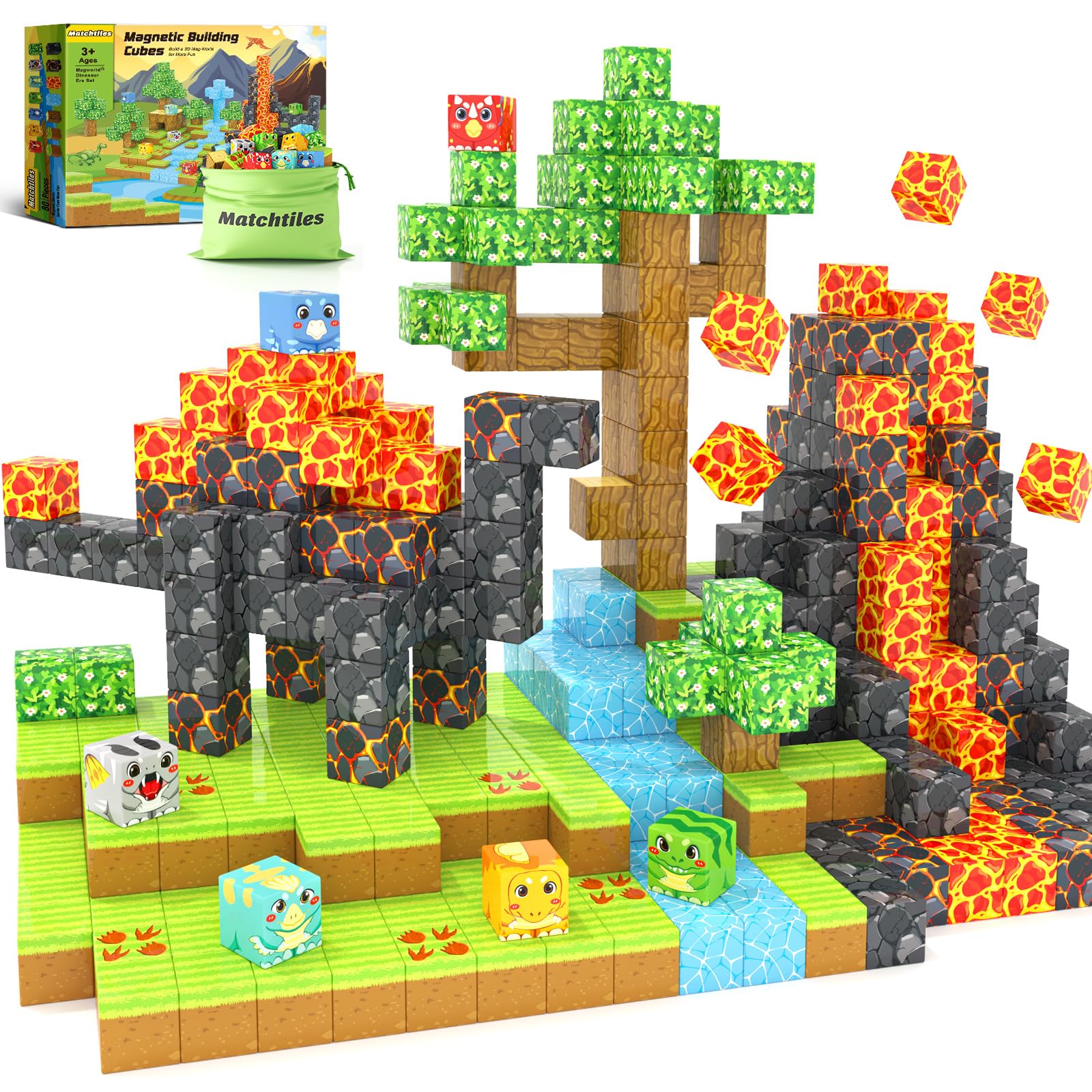 Magnetic Blocks Toys, Build Mine Magnet World Dinosaurs Set, Magnetic Tiles Building for Boys & Girls Kids Ages 3-5 5-7, STEM Montessori Sensory Toys for Toddlers Gifts for 3+ Years Old