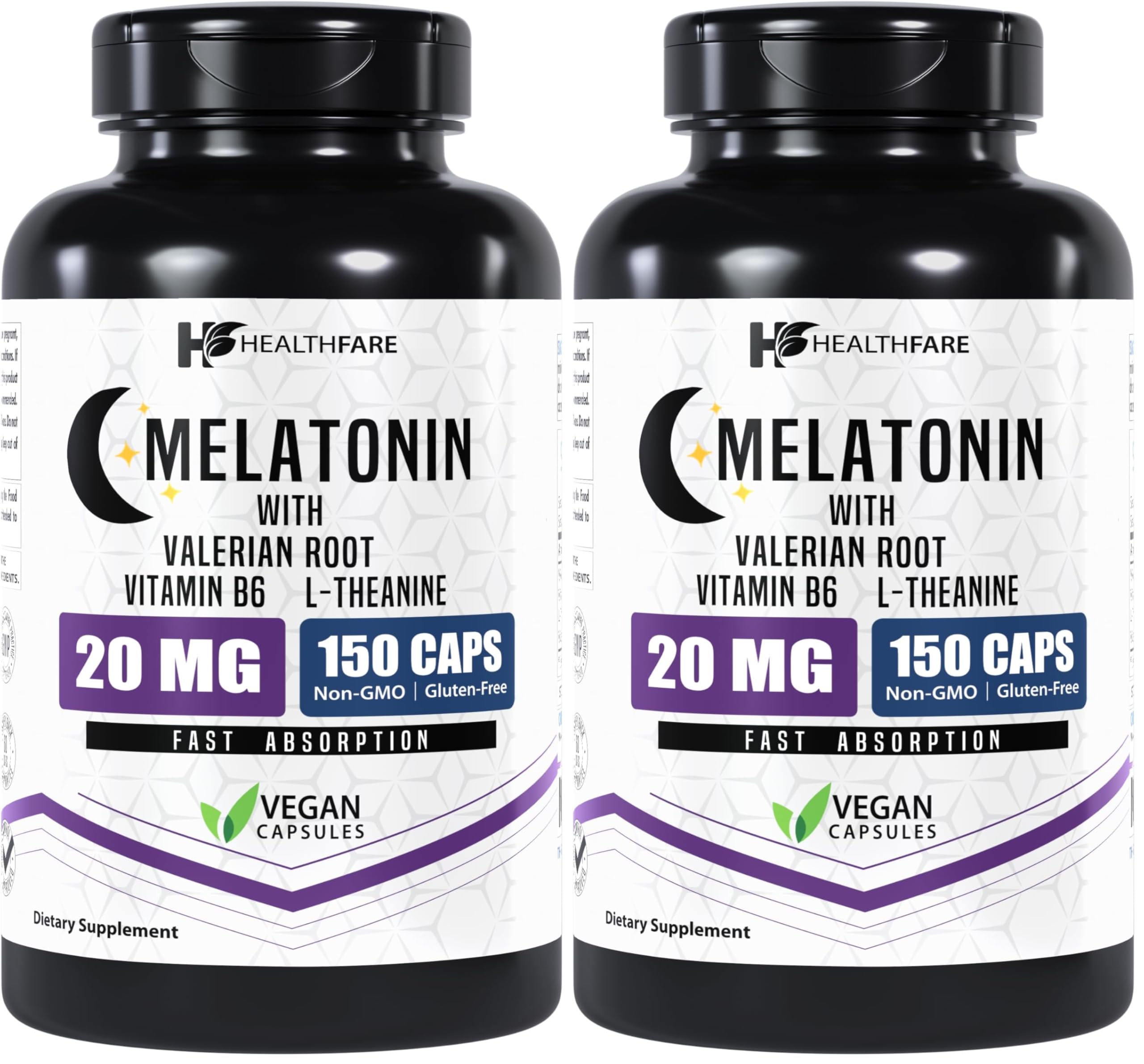 Healthfare Melatonin 20mg | 150 Veg Capsules | Complex with L-Theanine | Valerian Root & Vitamin B6 | Vegetarian Formula | Non-GMO | Gluten-Free | Made in The USA — Amazon image 8