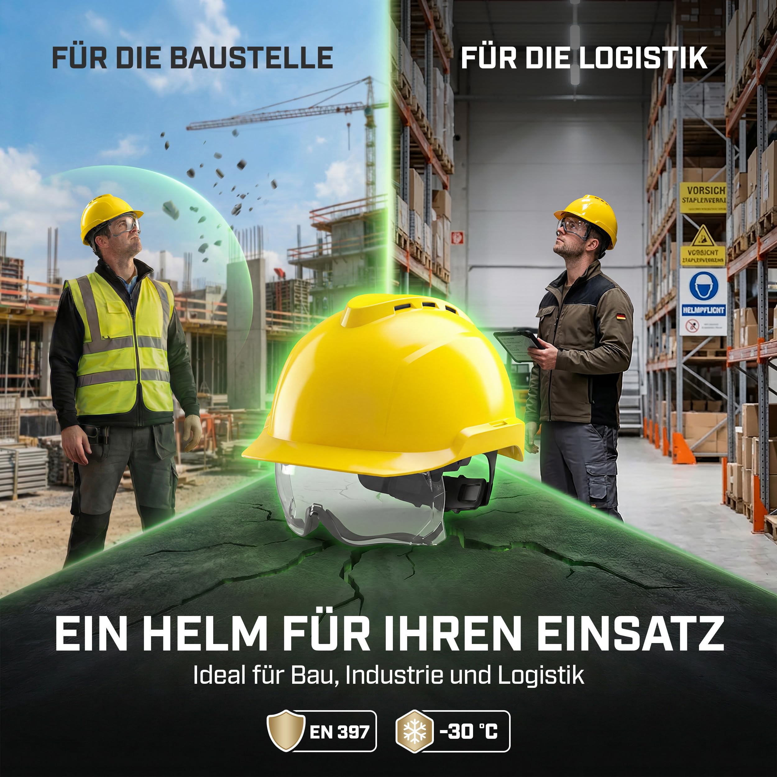 MSA V-Gard 930 - Casco de protección con ventilación y visera para obras e industria, según DIN EN 397 para el trabajo