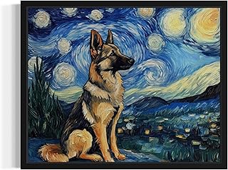 German Shepherd Van Gogh Poster Art Print, Starry Night inspired Dog Wall Art Prints Decor Painting, Pet Lover Gifts Abstract Prints Gallery 19 (German Shepherd, 11 x 14 inches, Unframed)