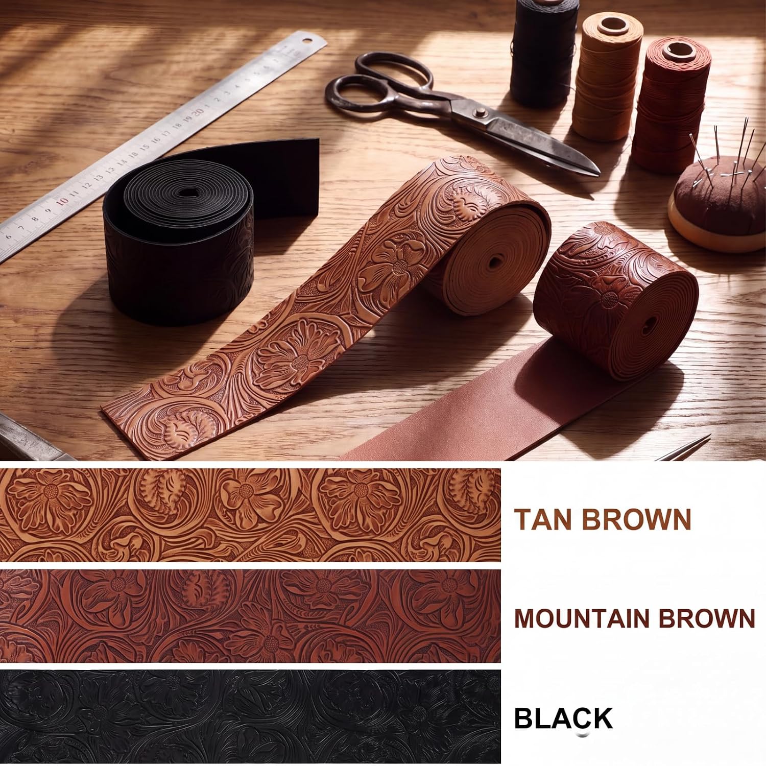 Eccliy 3Pack Wide Embossed Faux Leather Straps for Craft, Earthy, 2 Inch