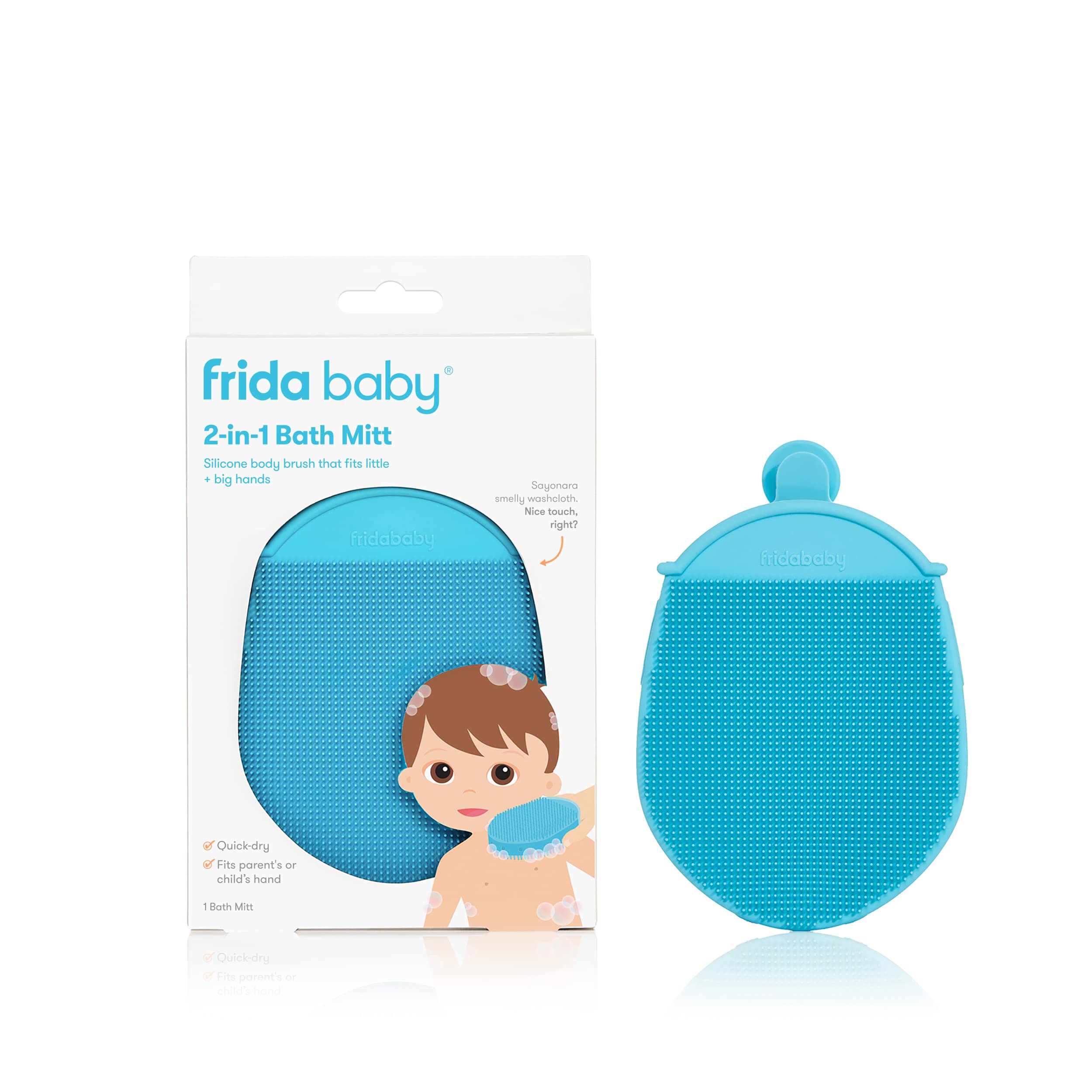 Frida Baby DermaFrida the Bath Mitt: Toddler Quick-Dry Body Bath Brush, Silicone, Replacement to Kid's Washcloth, Fits Both Parent or Child for Early Stage Development