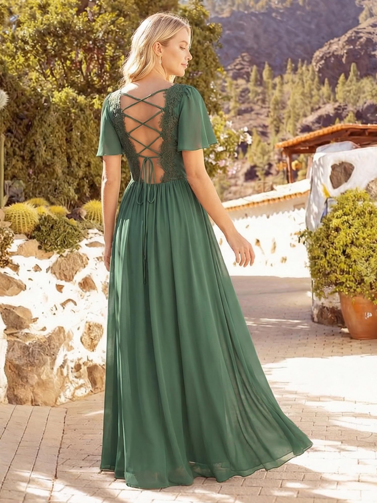 Ever-Pretty Brautjungfernkleider Lang Abendkleider Elegant mit Schlitz Kleid Damen Festlich ES02659