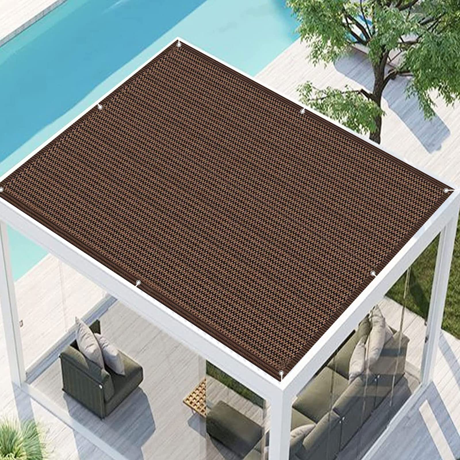Sunscreen Awning 1.5 x 10 m 95% UV Block Tear Resistant Rectangle Sunscreen Awning Canopy with Awning Attachment for Outdoor Garden Pergola Patio, Brown