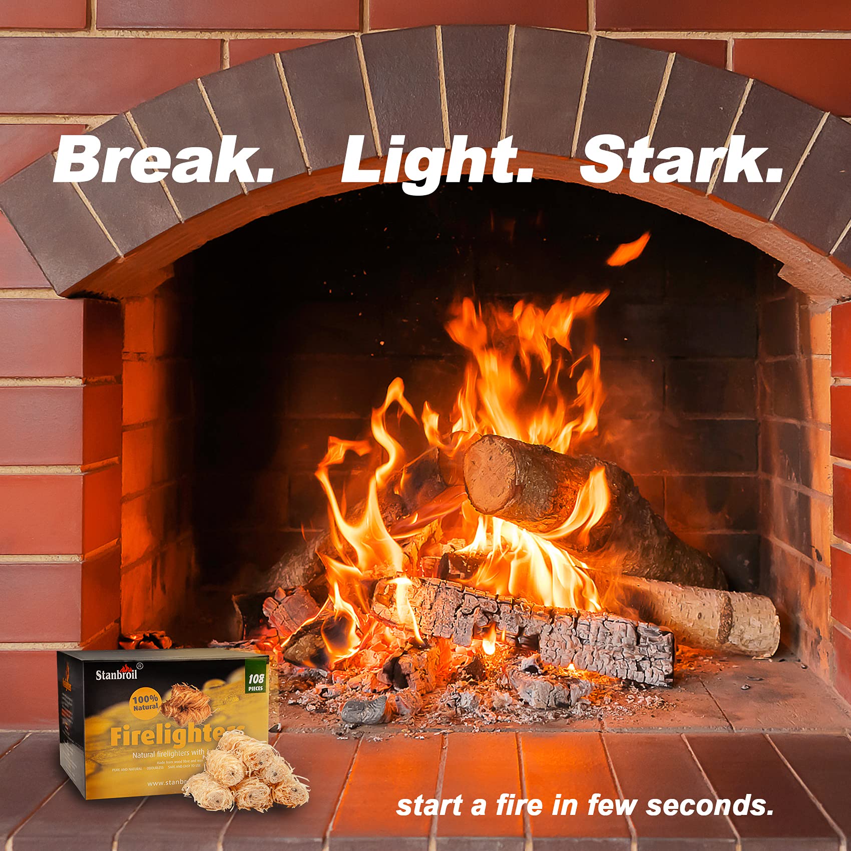 Stanbroil 108 piezas de iniciadores de fuego de carbón natural, iluminación súper rápida, perfectos para parrillas de barbacoa, ahumadores, estufa de leña, fogatas y chimeneas al aire libre