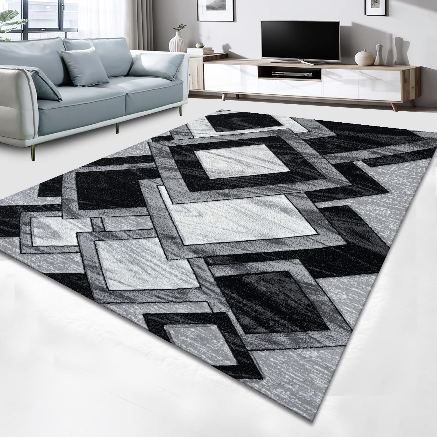 Cozy Haven Vortex Rugs - Large Fluffy Area Rug Carpet Washable Non-Slip Soft Modern Indoor Shaggy Floor Rug for Living Room, Bedroom, Hallway, Lounge – (Black, 120x170 cm) — image 1