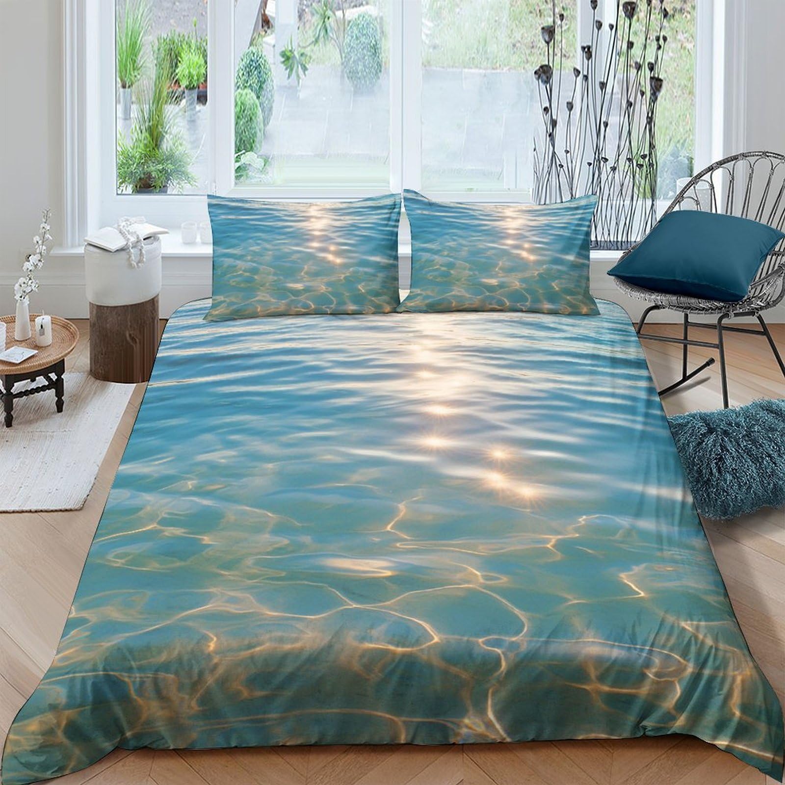 Ctjqhvkz Style-6 3D Printed Ocean Water Reflection Fitted Sheet Microfiber Soft Bed Cover For Bedroom Dorm Guest Room Mattress Protection Single（135X200cm）
