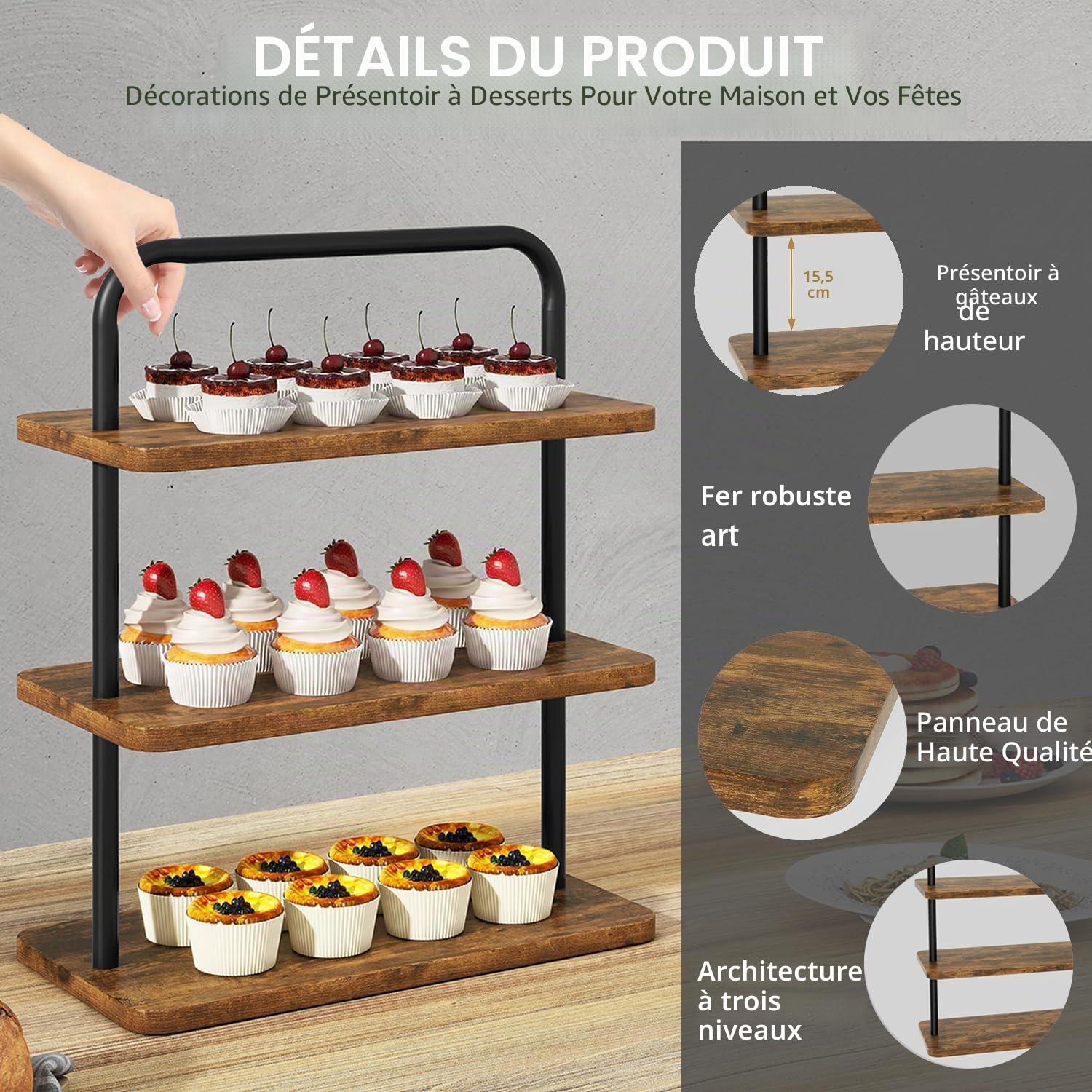 IBUYKE Présentoir à Gâteaux,Lot de 2,Support Gateau,Marron TLJ013H-2 | Présentoir Buffet Tour à Cupcakes Présentoir à pâtisseries pour Mariage Fêtes Baby Shower