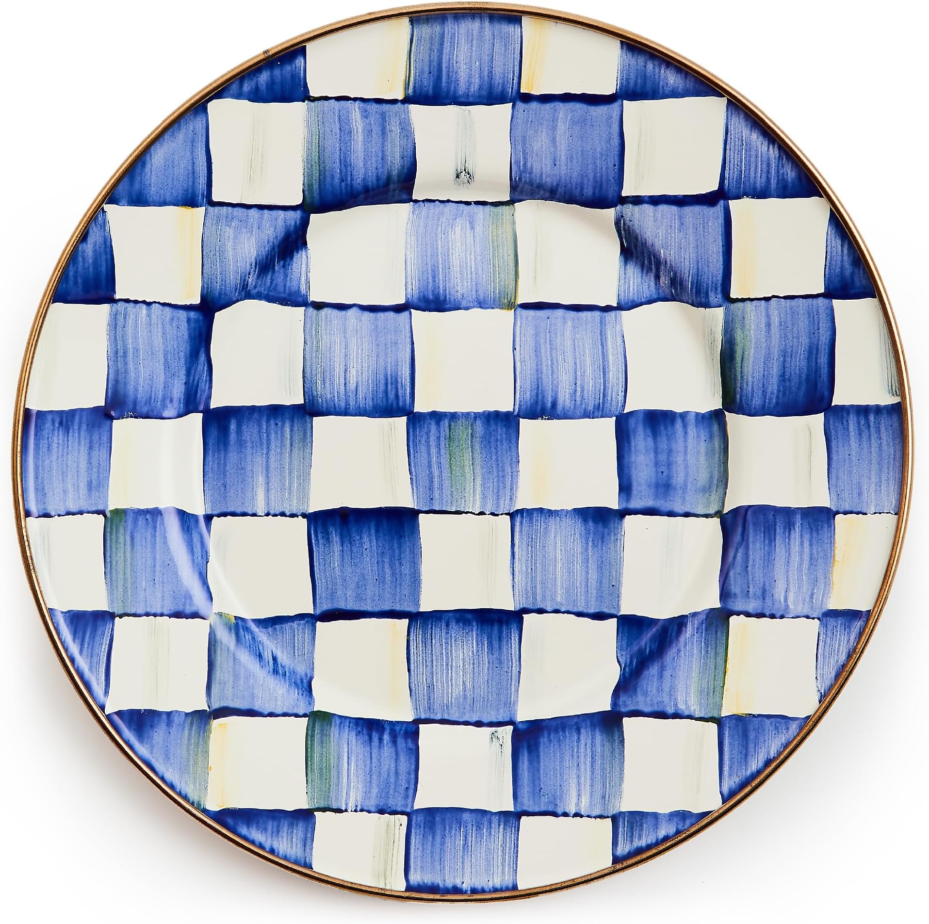 MACKENZIE-CHILDS Enamel Salad and Dessert Plate, Small Plate for a Dessert or Appetizer Dish, 8 Inches, Blue-and-White Royal Check