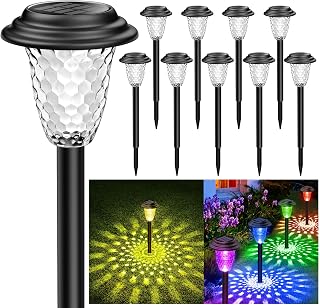 KOOPER 10 Pack Solar Pathway Lights Outdoor, Color Changing+Warm White Solar Garden Lights Outdoor Waterproof, Bright Solar Path Lights, Outdoor Solar Lights for Outside Garden Christmas Decoration