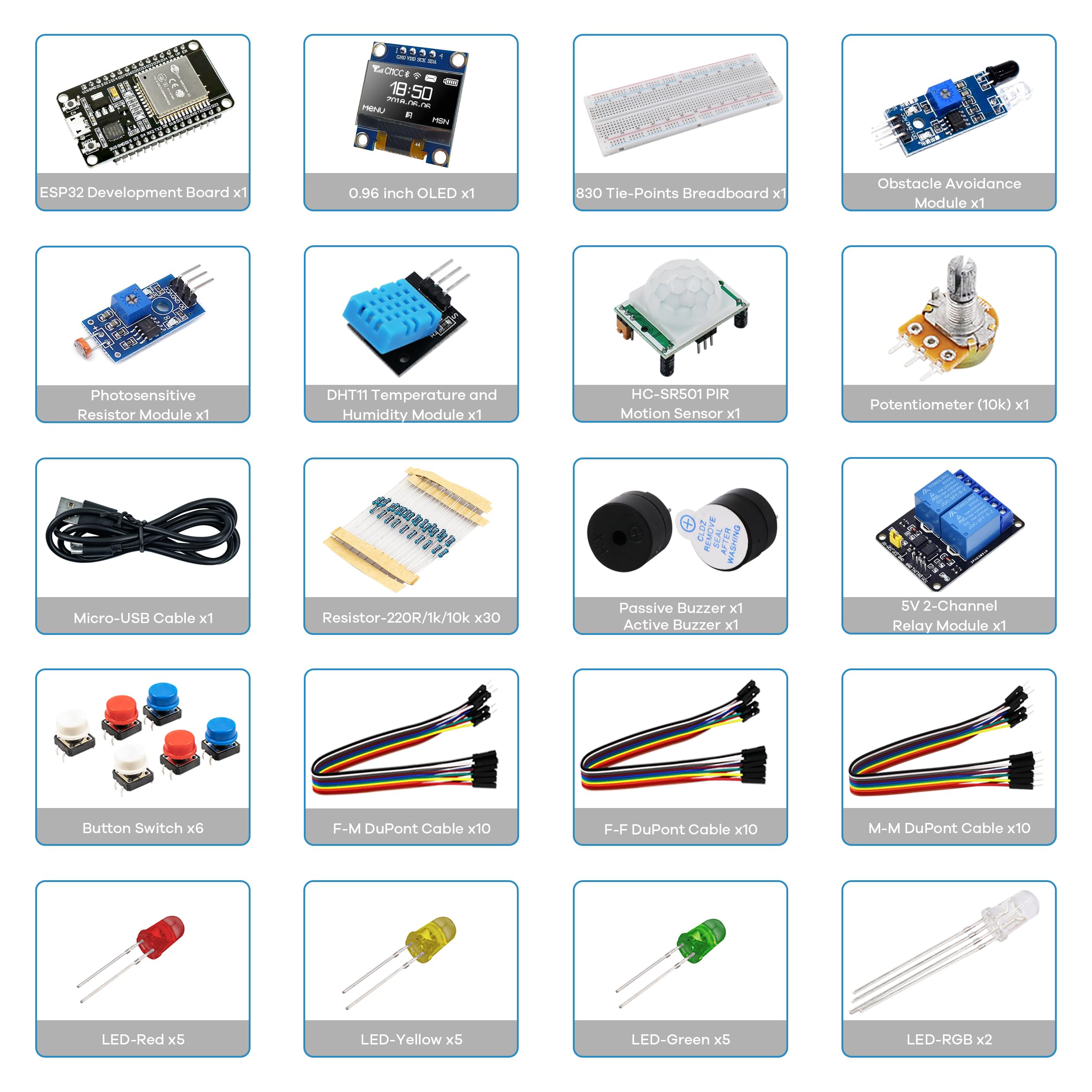 Lafvin Kit de démarrage de base pour carte de développement ESP32 ESP-32S WiFi I OT compatible avec Arduino IDE avec tutoriel