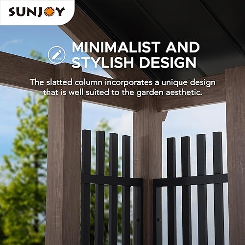 Miniatura 4 de Sunjoy Gazebo de acero negro con techo rígido de 13.5 x 13.5 pies, con luces LED, salida de CA, puerto USB y un cable universal de alimentación de